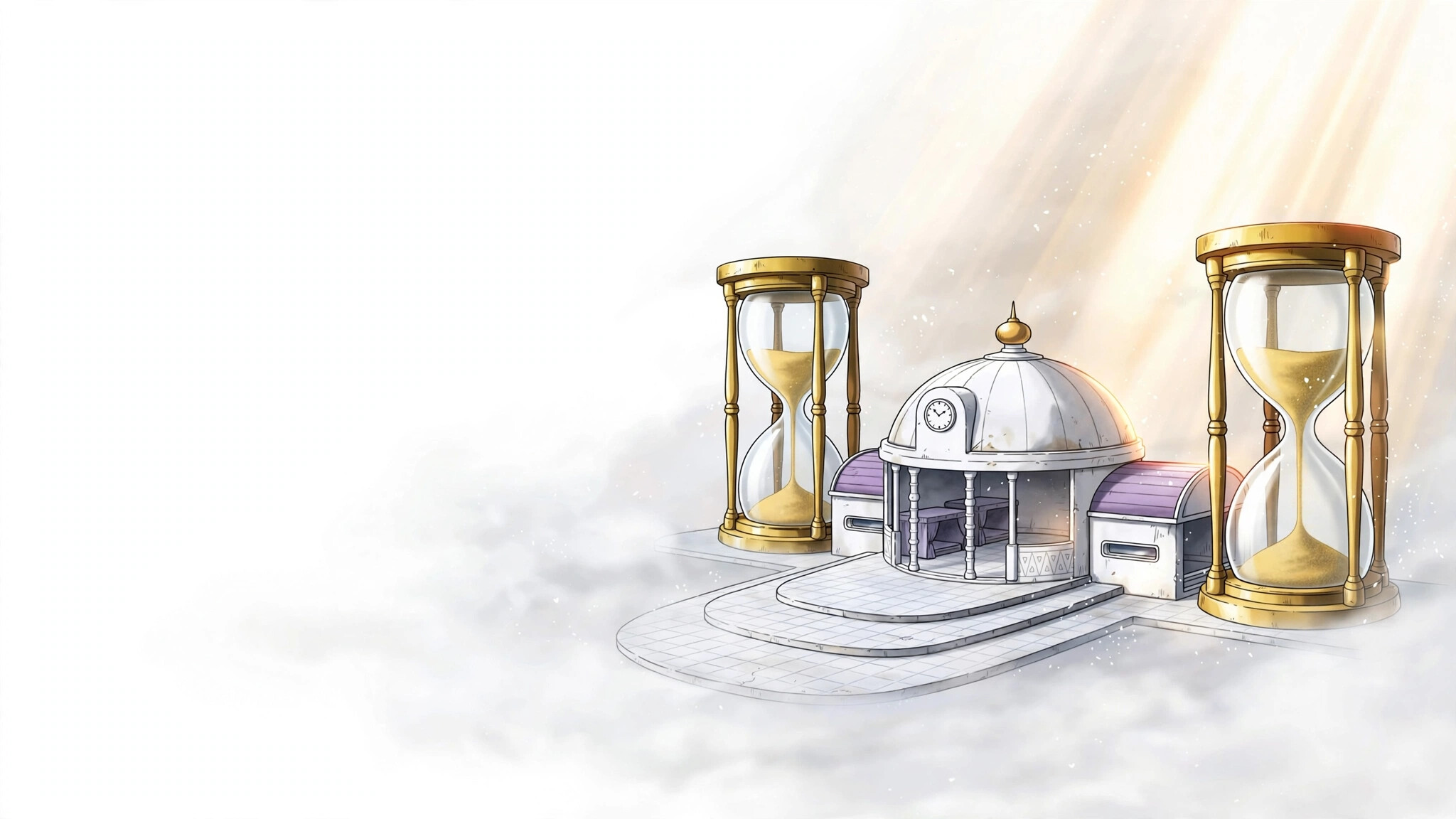 Hyperbolic Time Chamber, White void, Domed shrine, Giant hourglasses, Dragon Ball Z, HD Desktop wallpaper