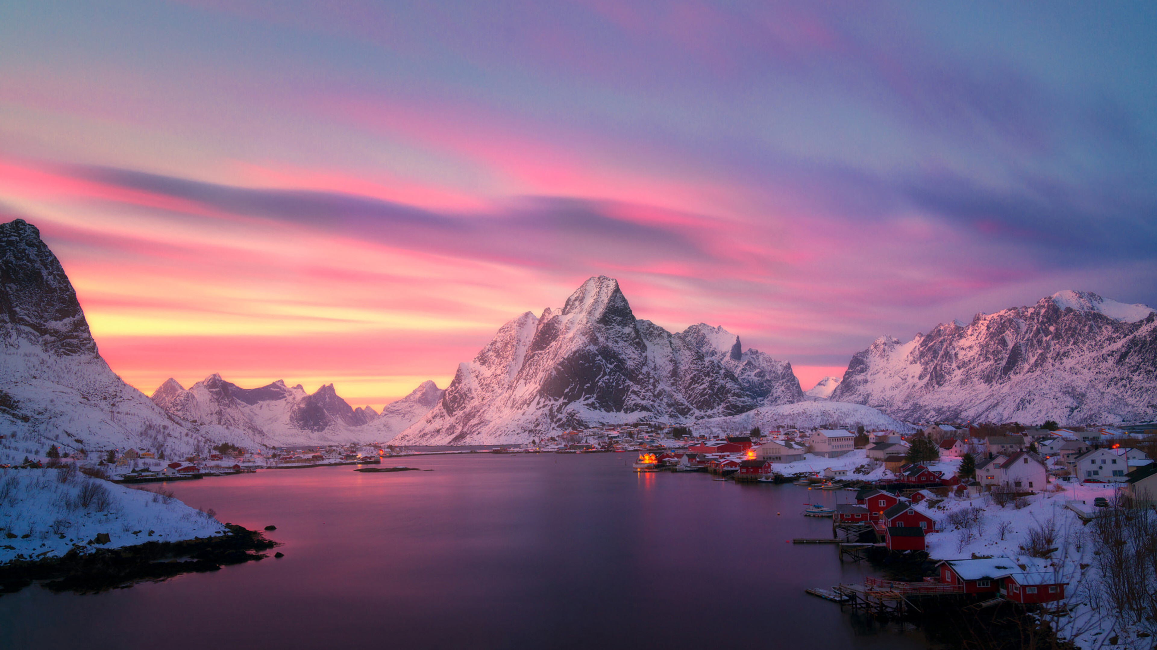 Lofoten Norway, Fishing village, Dusk beauty, Coastal serenity, 3840x2160 4K Desktop