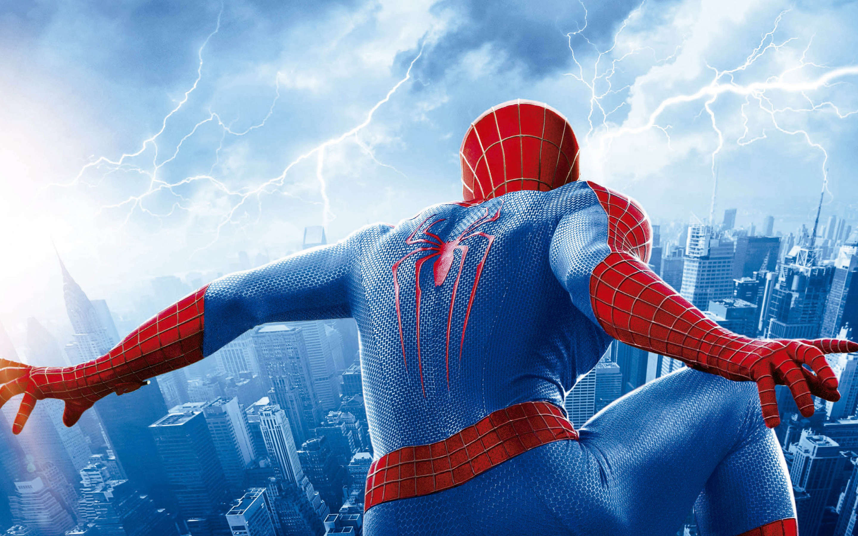 The Amazing Spider-Man, Manhattan skyline, Electro lightning, HD Desktop wallpaper