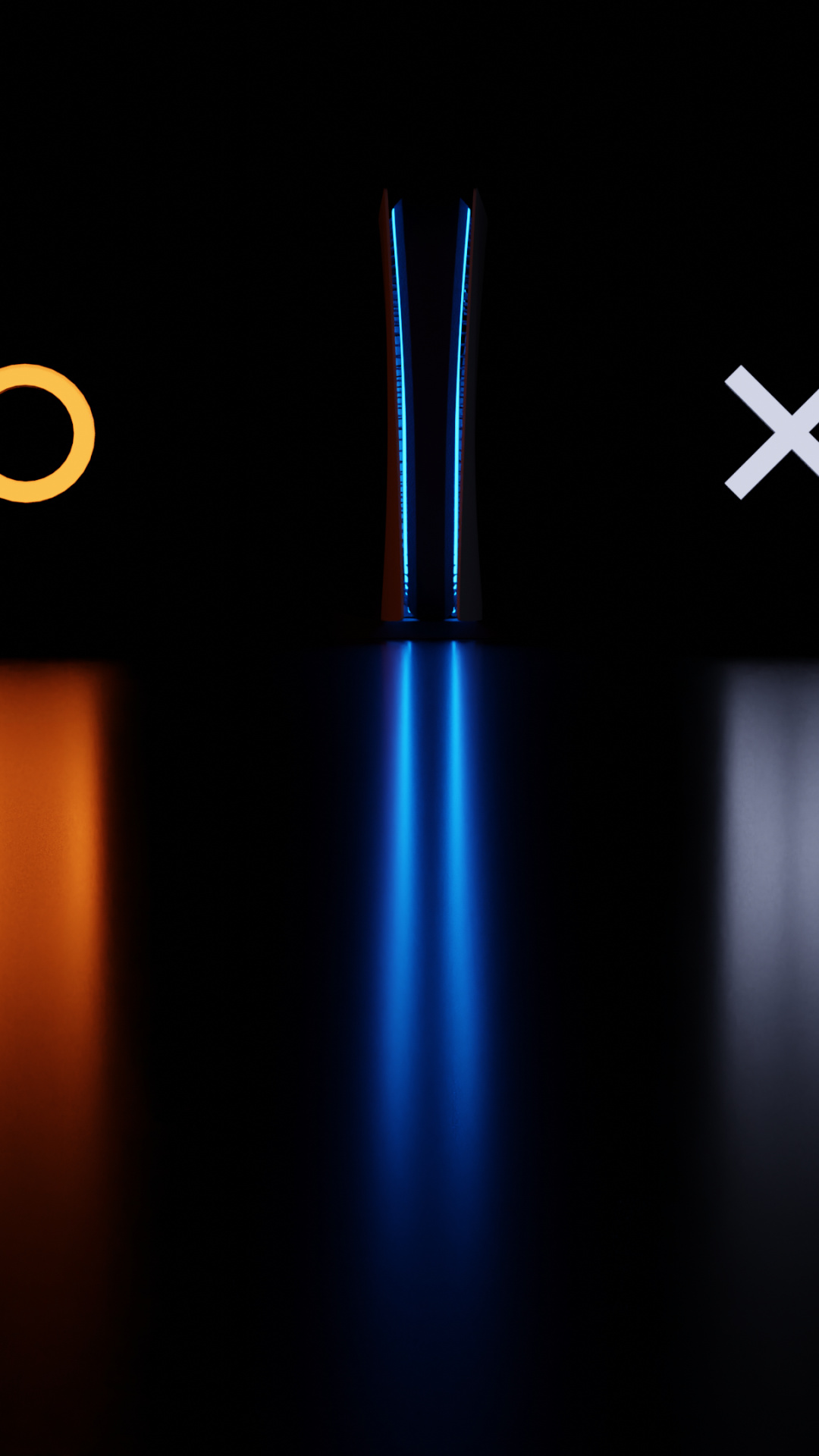 PlayStation 5 console silhouette, Blue light strip glow, PlayStation face button symbols, Full HD Phone wallpaper