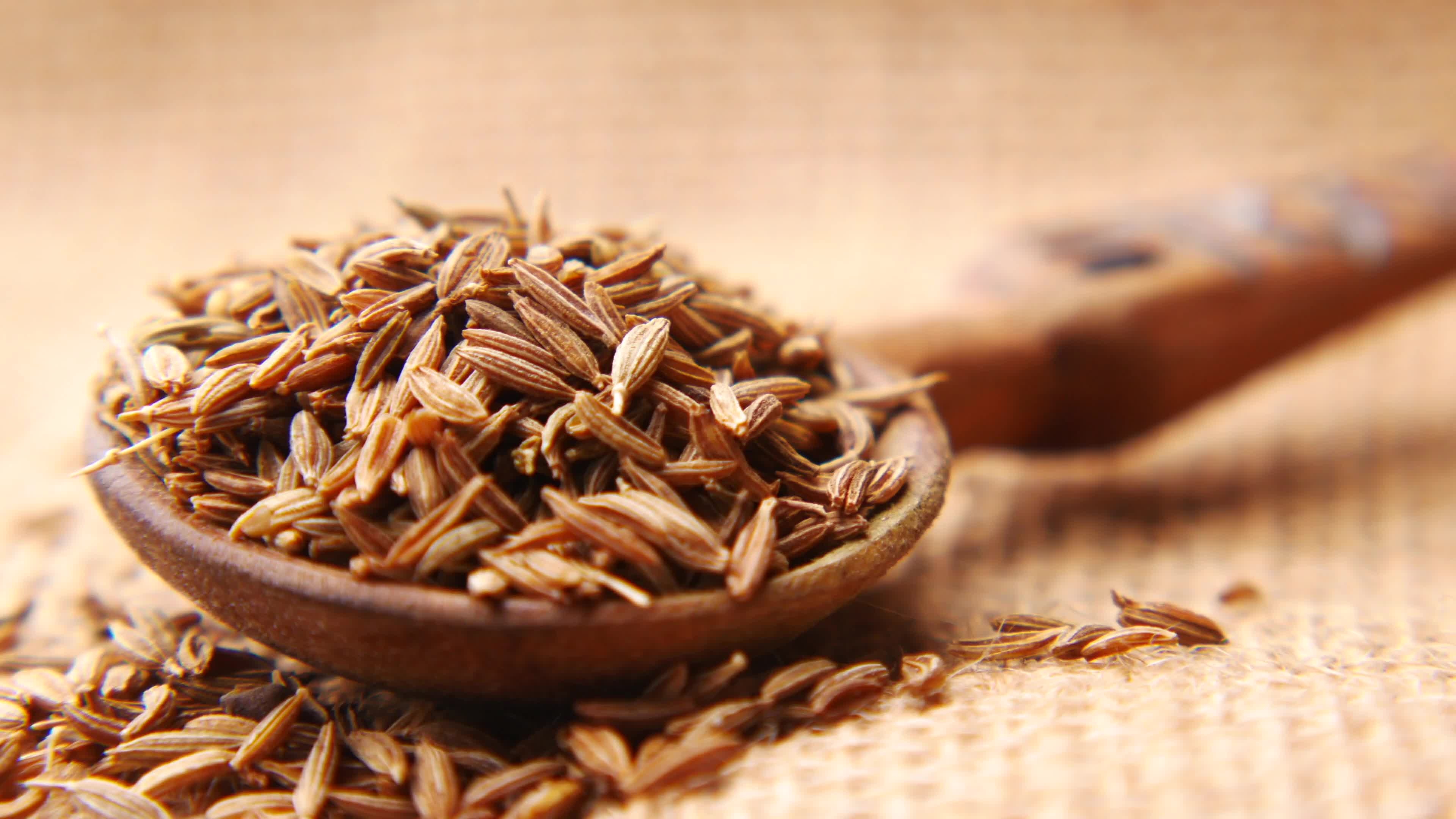 Cumin seeds close-up, Table setting, Culinary footage, Spice video, 3840x2160 4K Desktop