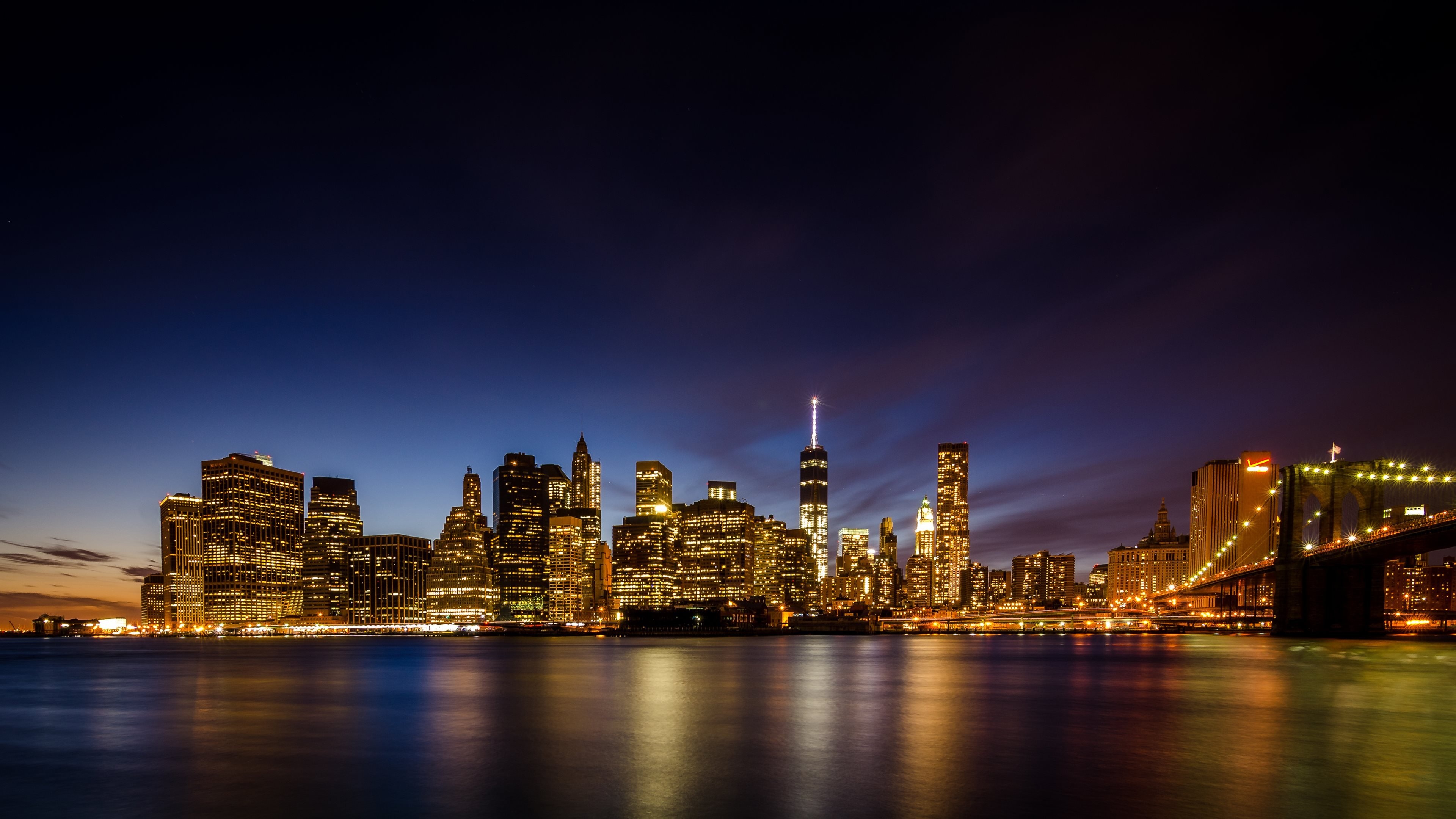 Brooklyn Bridge, Night Skylines Wallpaper, 3840x2160 4K Desktop