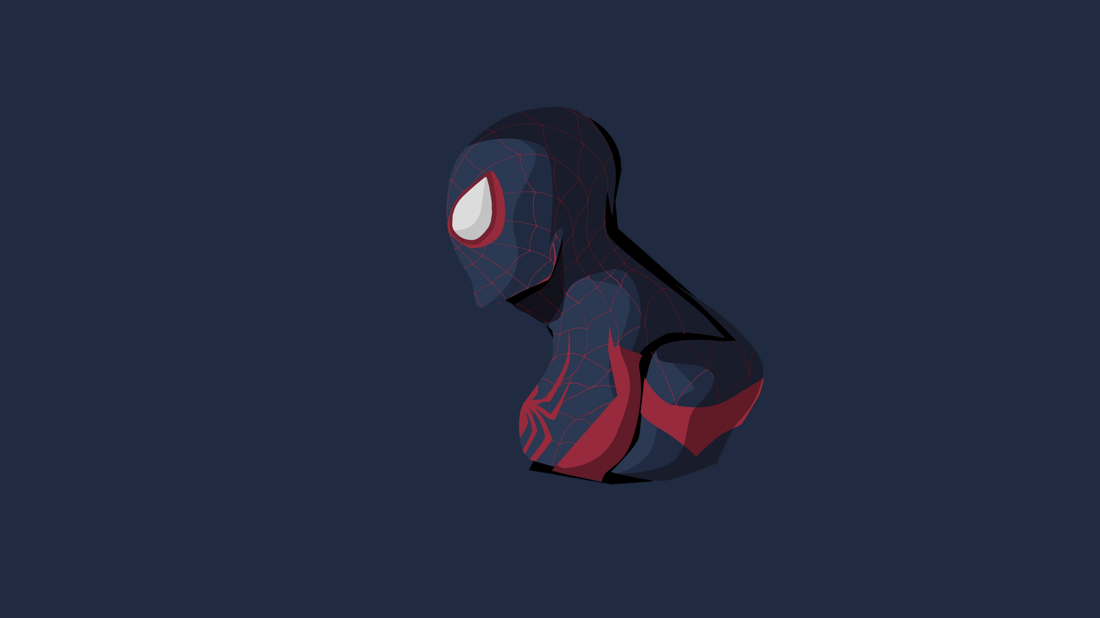 Miles Morales Spider-Man, geometric low-poly bust, black and red suit, 4K Desktop wallpaper