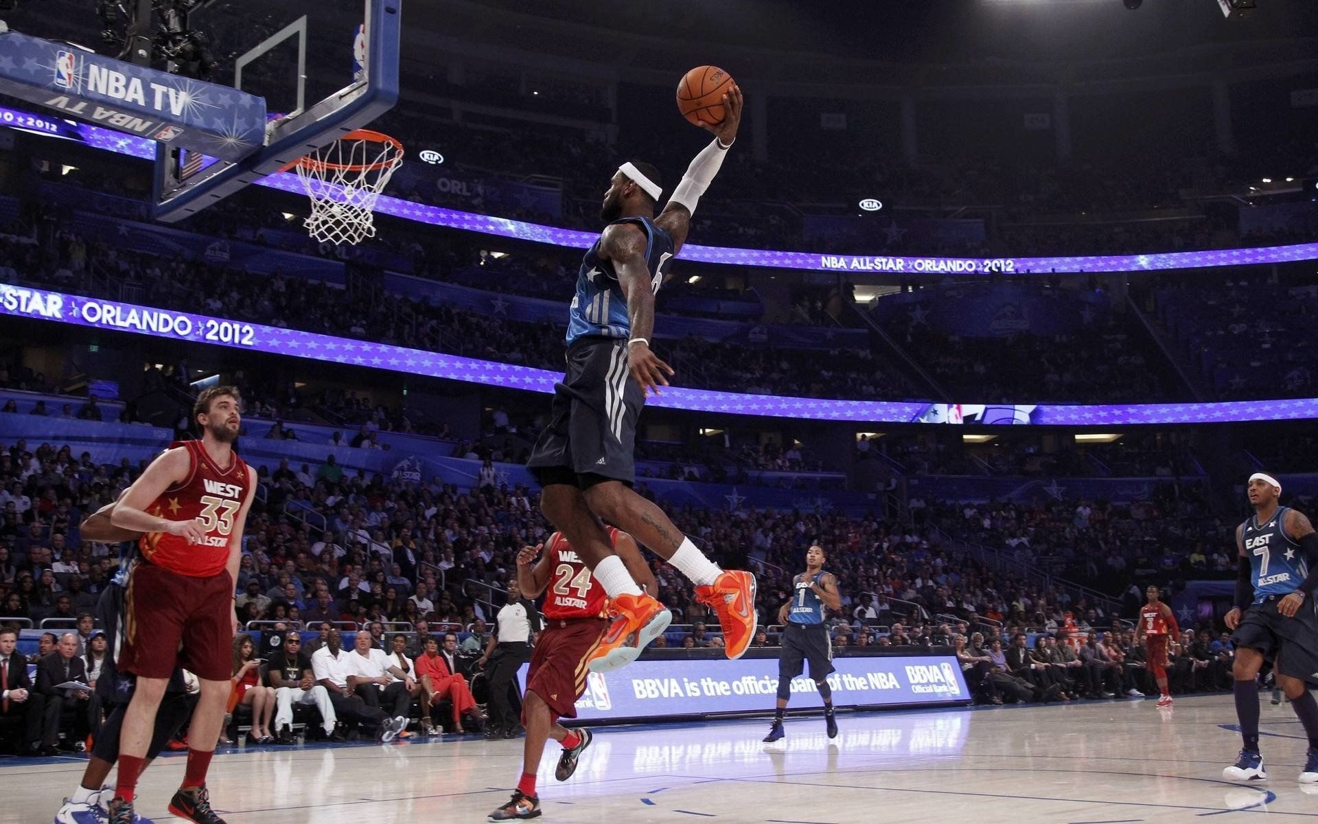 LeBron James dunk, 2012 NBA All-Star Game, Marc Gasol, Kobe Bryant, HD Desktop wallpaper