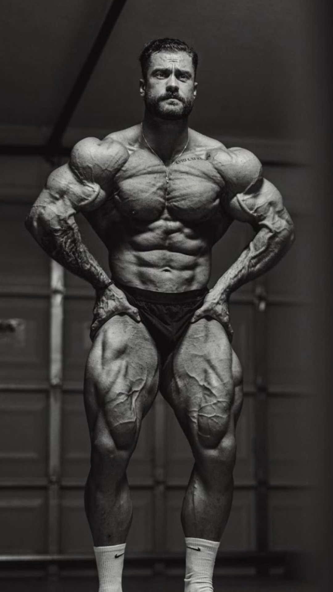 Chris Bumstead, Classic physique posing, Monochrome muscular physique, Full HD Phone wallpaper