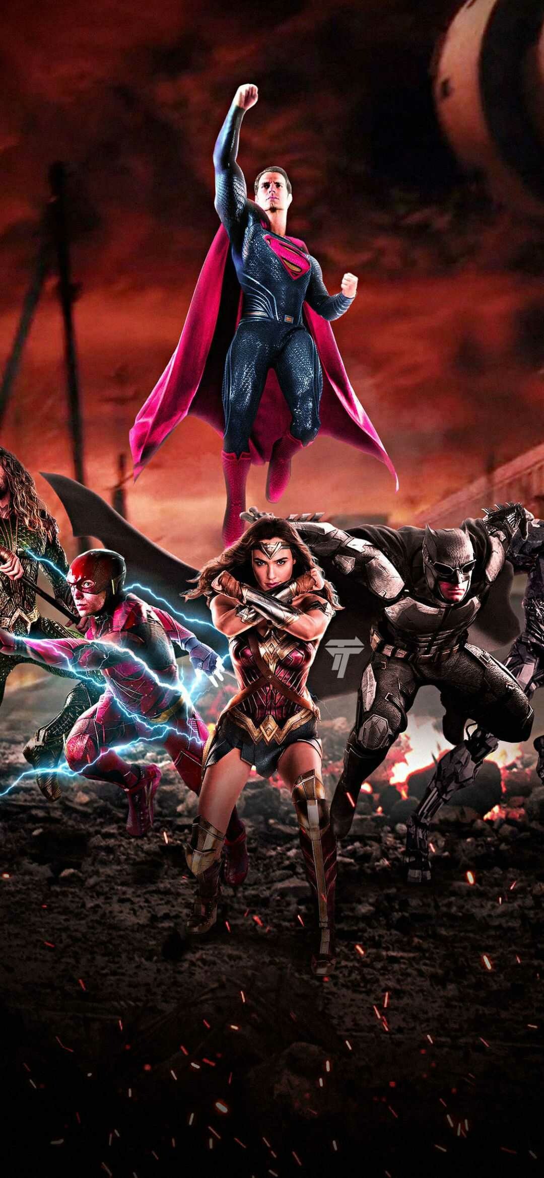 Android Justice League wallpaper, Superhero ensemble, Dynamic visuals, Powerful heroes, 1080x2340 HD Phone