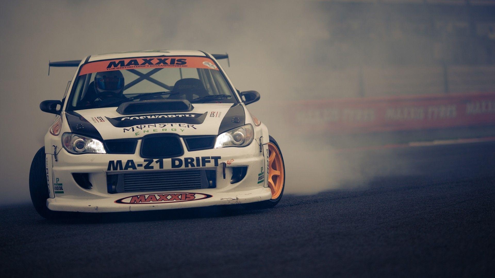 Subaru Impreza WRX STI, Maxxis MA-Z1 DRIFT, drifting tire smoke, Full HD Desktop wallpaper