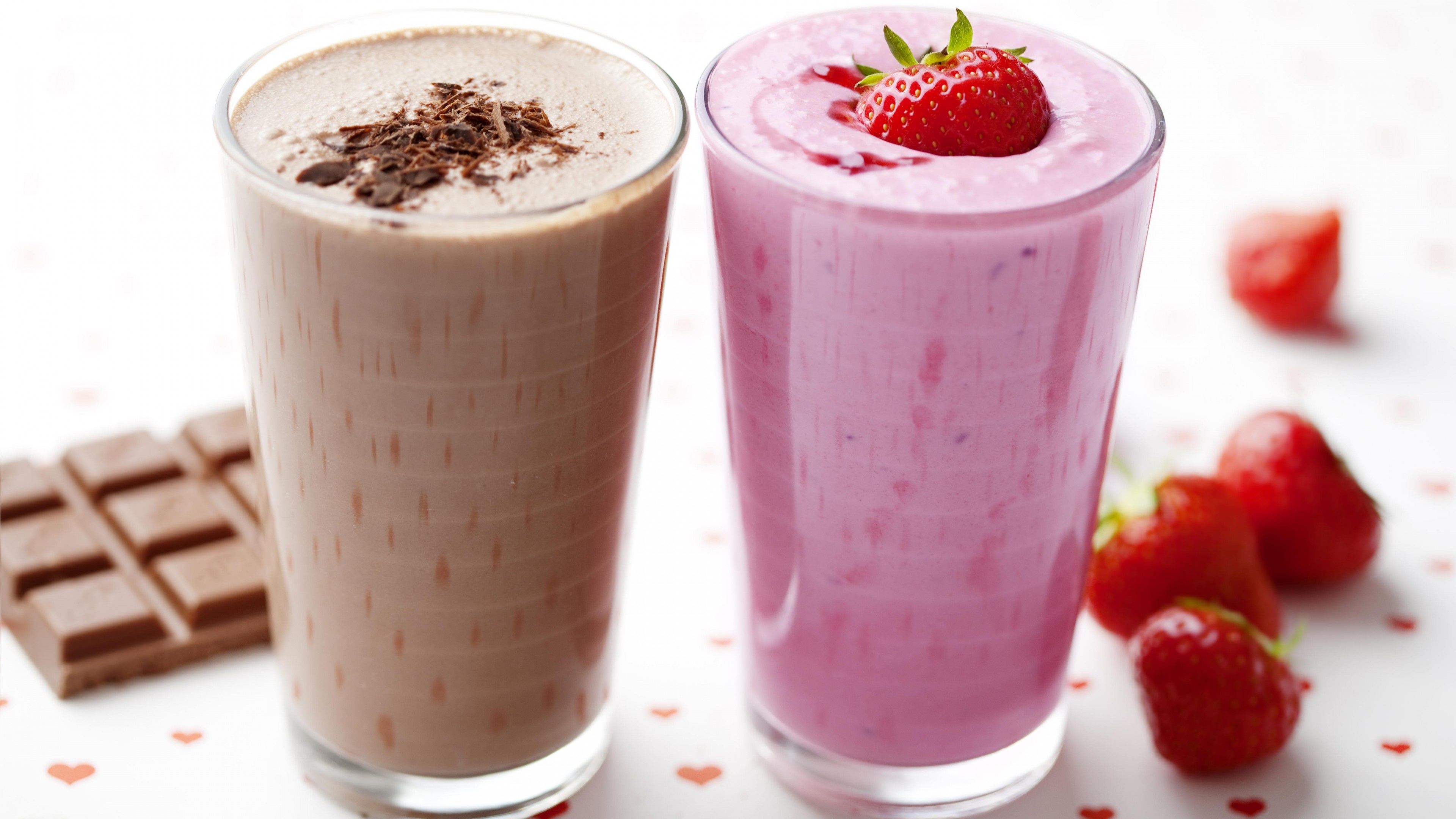 Chocolate and strawberry, Milkshakes Wallpaper, 3840x2160 4K Desktop