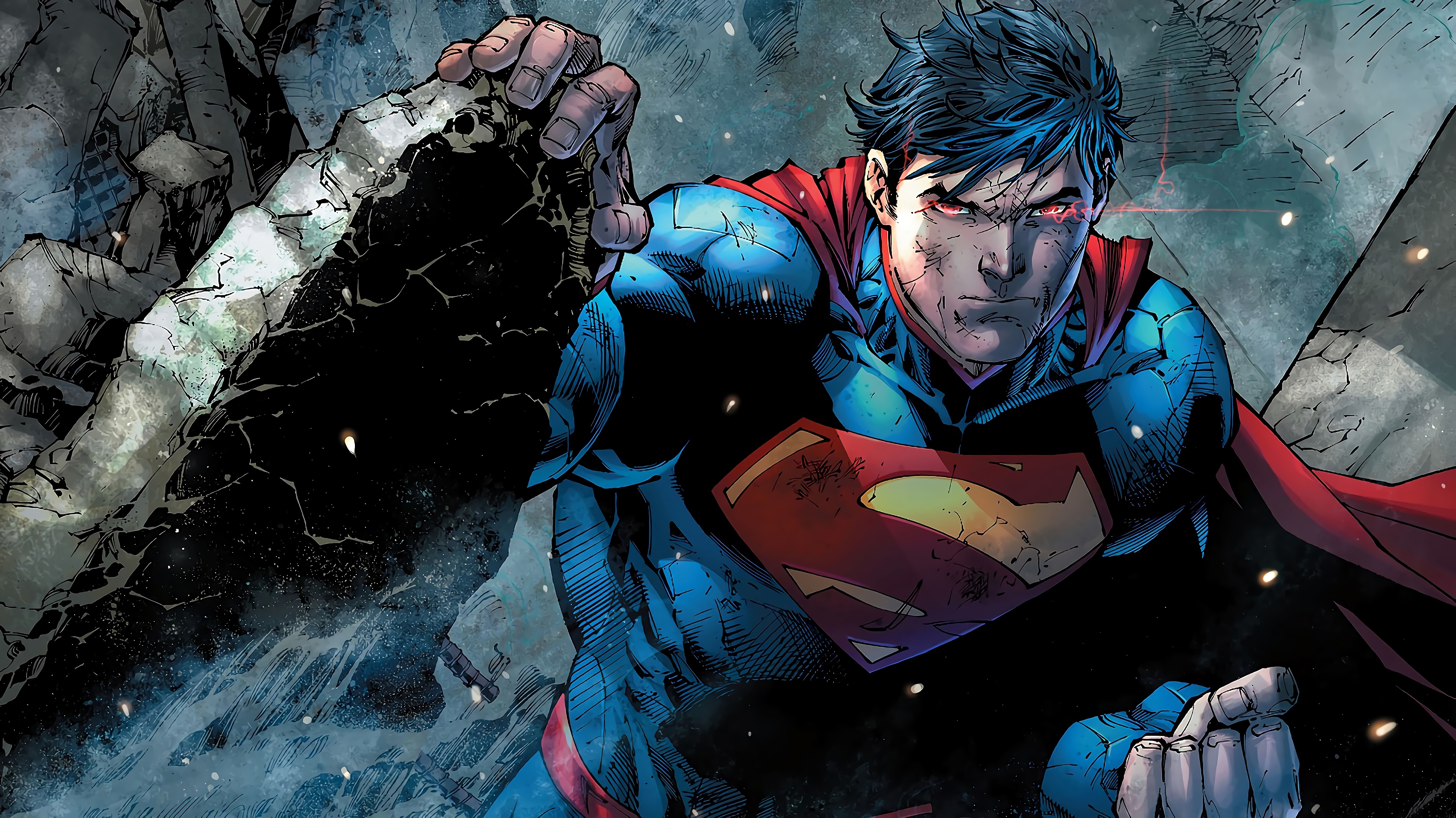 Superman, Glowing red heat vision, House of El shield, 4K Desktop wallpaper