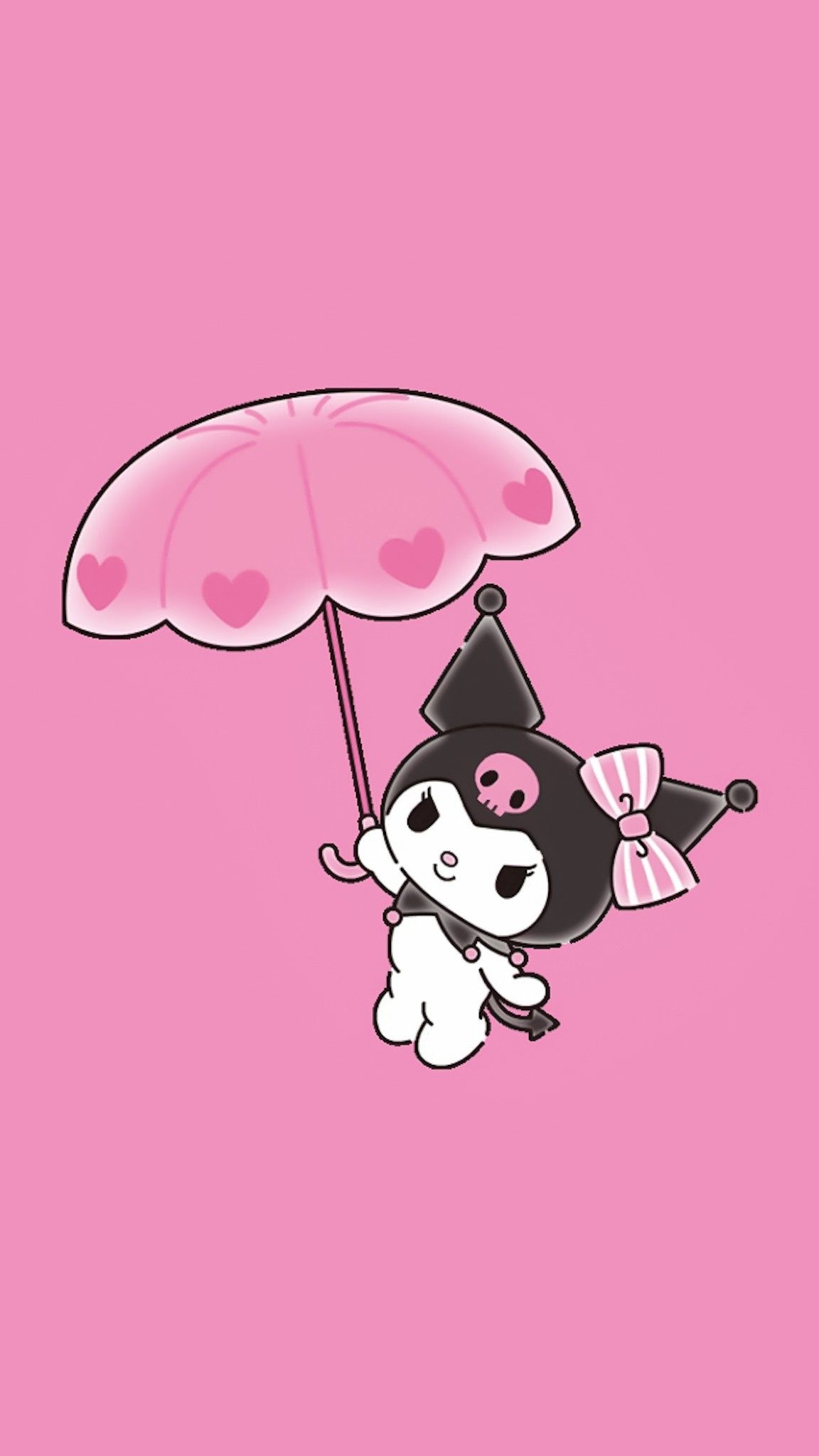 Kuromi, pink heart umbrella, pink striped bow, HD Phone wallpaper