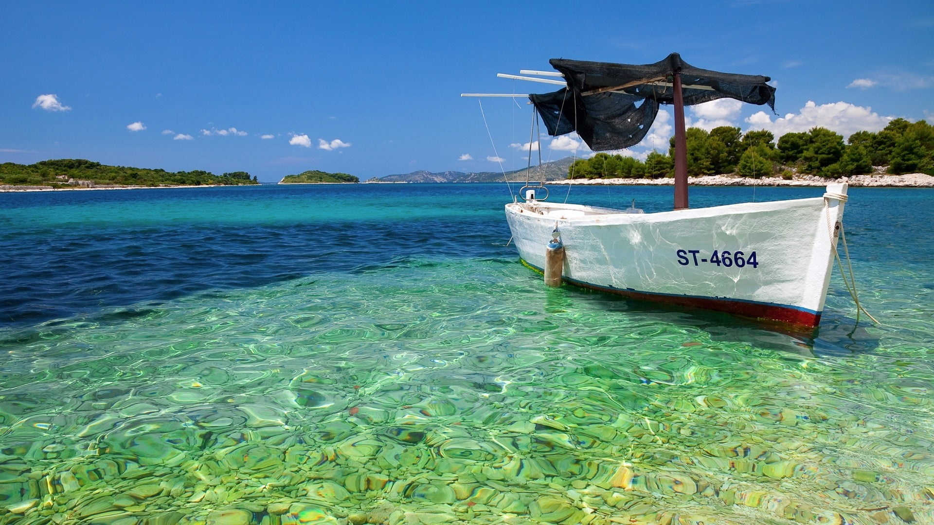 Boat travels, White blue speed boat, Nature sea, 1920x1080 Full HD Desktop