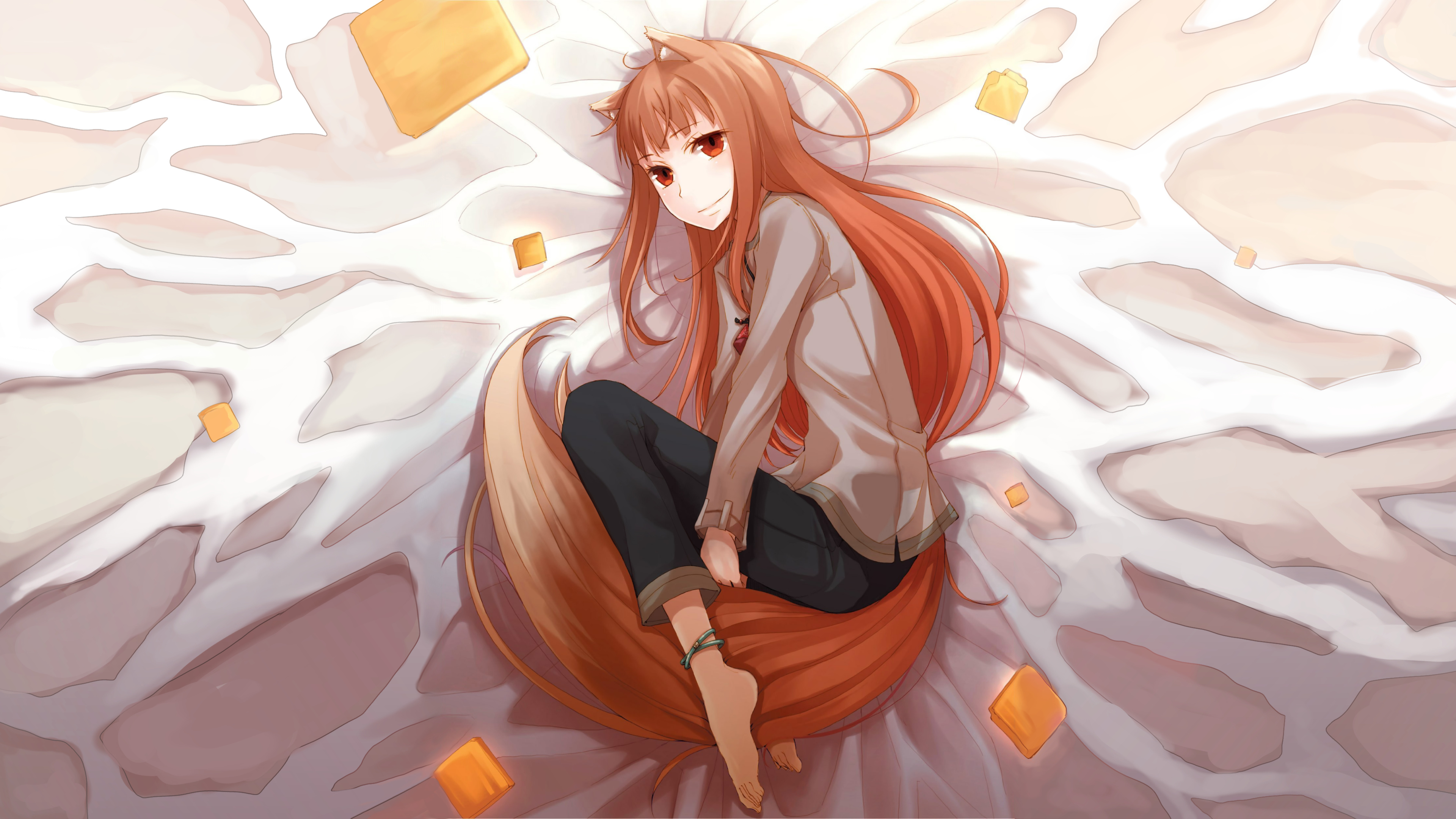 Anime holo wallpaper, Fantasy wolf, Spice and Wolf, Japanese animation, 3840x2160 4K Desktop