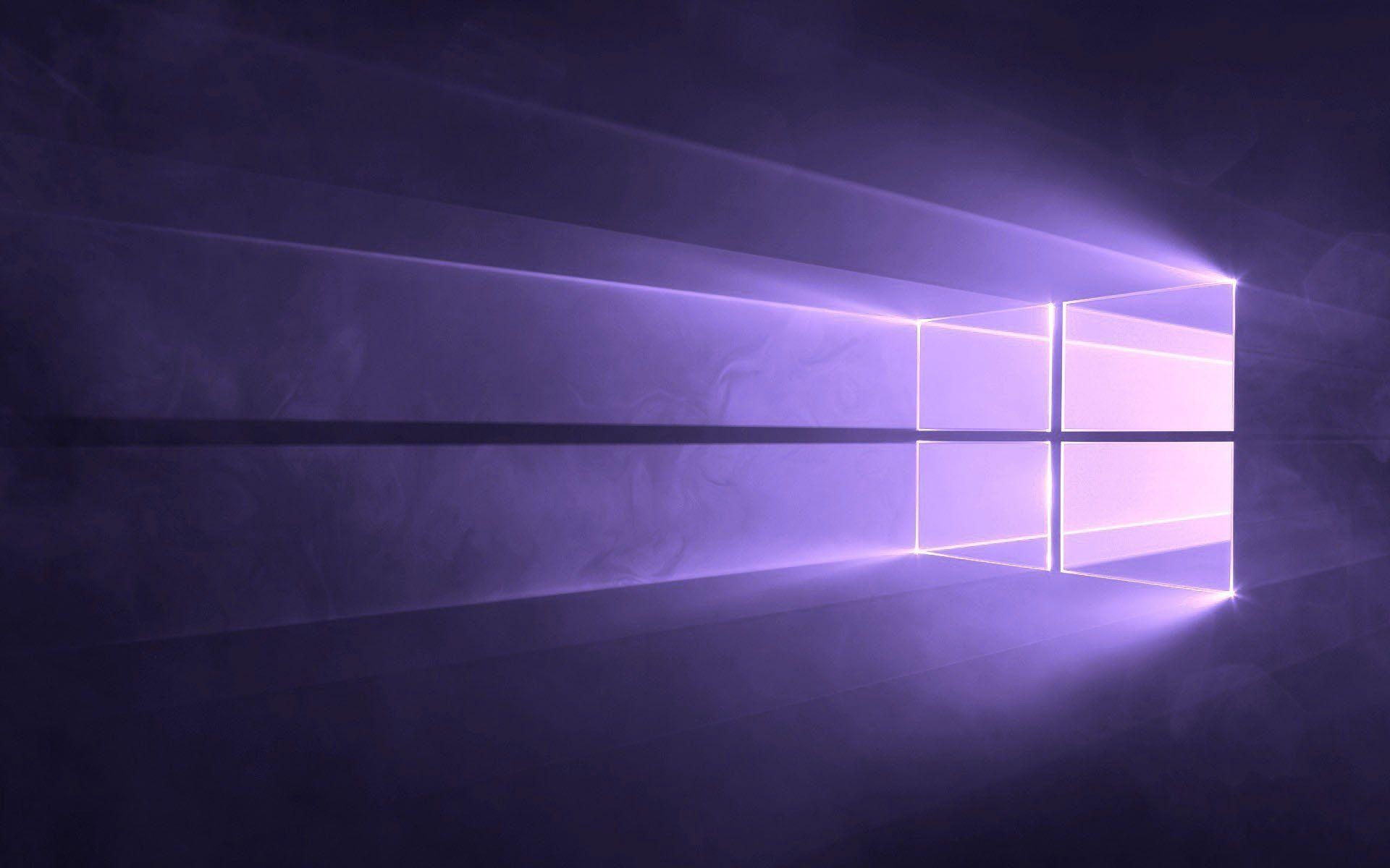 Windows 10 Hero logo, purple volumetric light beams, smoky atmospheric haze, HD Desktop wallpaper
