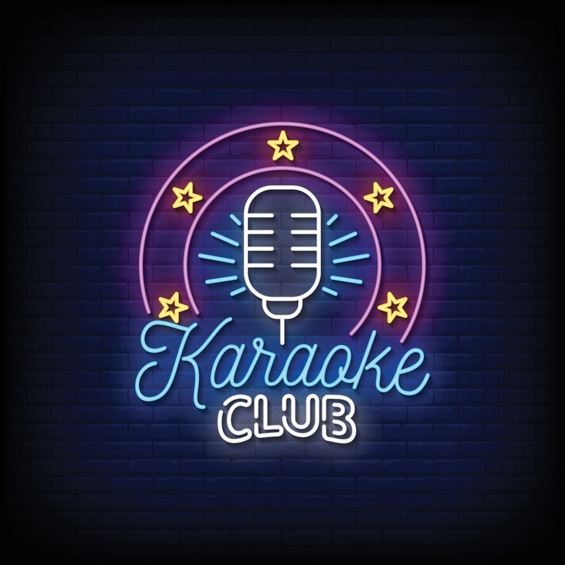 Karaoke club, Neon signs, Stylish text, Vibrant atmosphere, 1920x1920 HD Phone