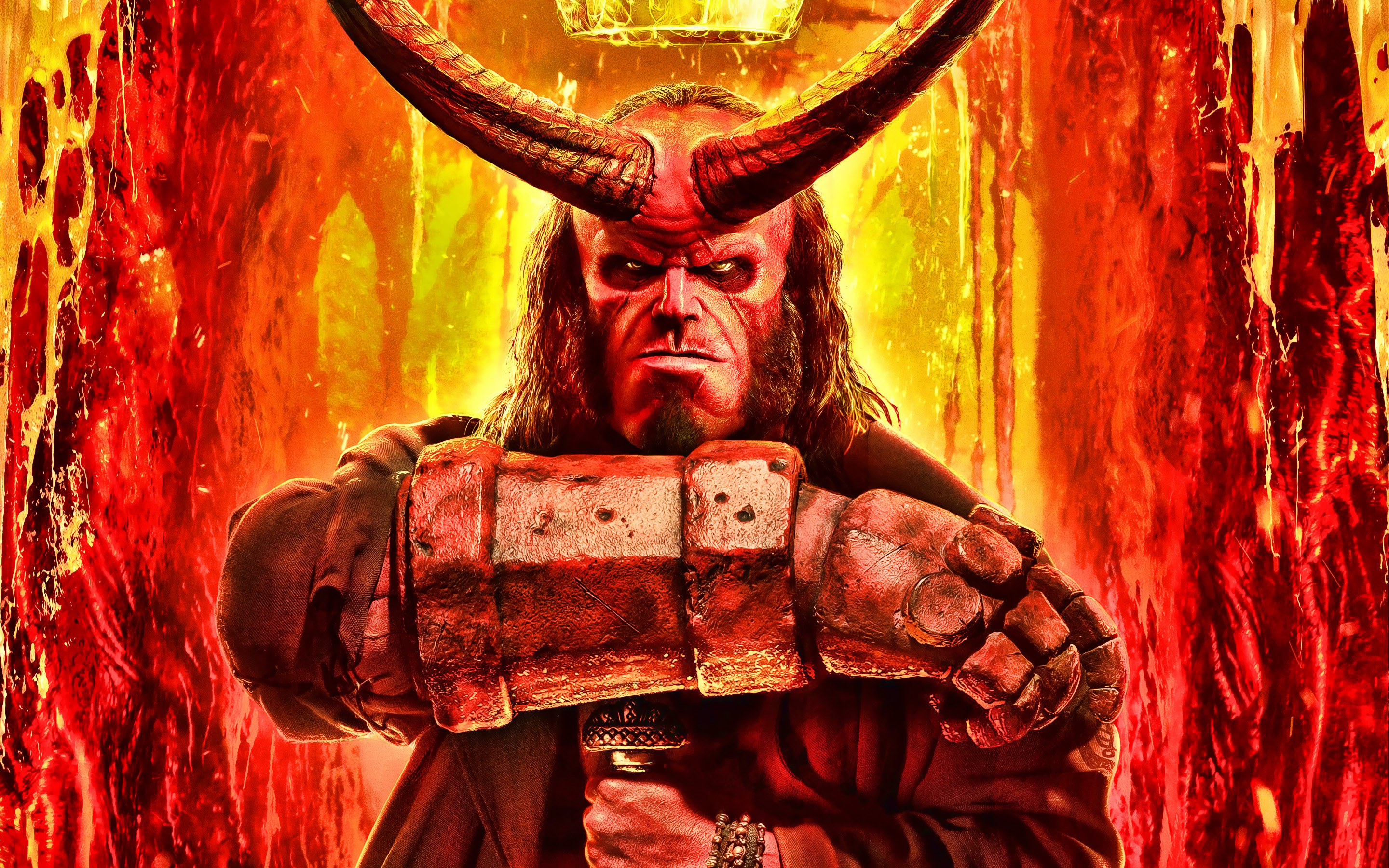 David Harbour, Movies, Hellboy, Fire poster, 2880x1800 HD Desktop