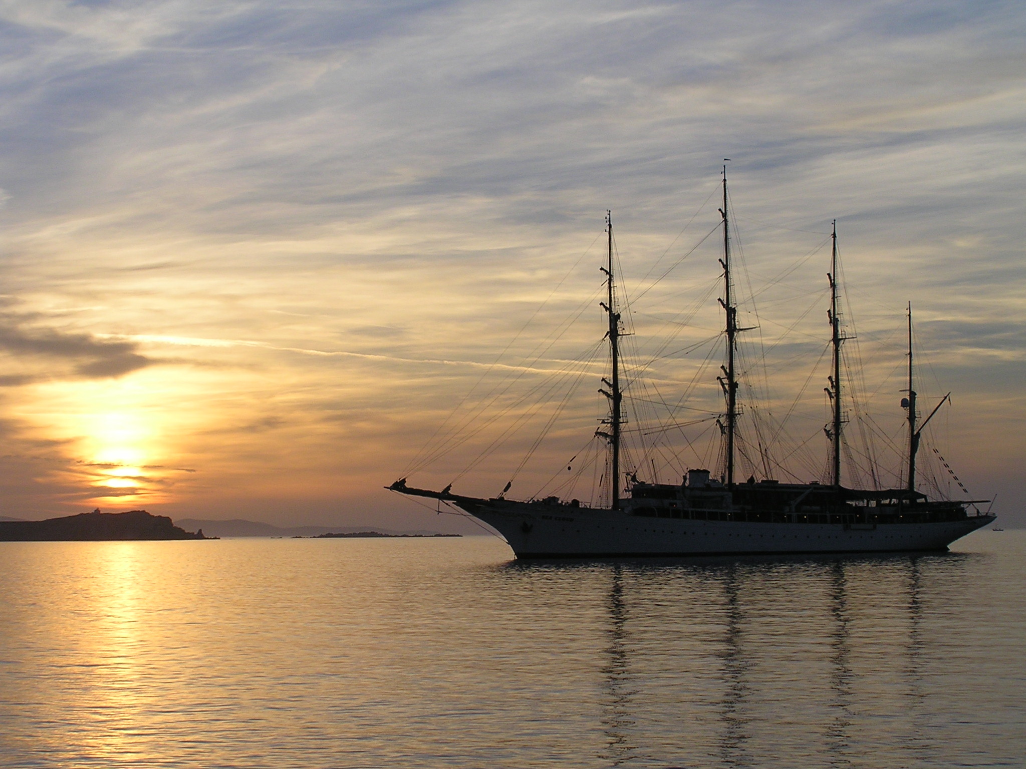 Tall ship sailing, Calm ocean sunset, Majestic horizon, Sailing beauty, 2050x1540 HD Desktop