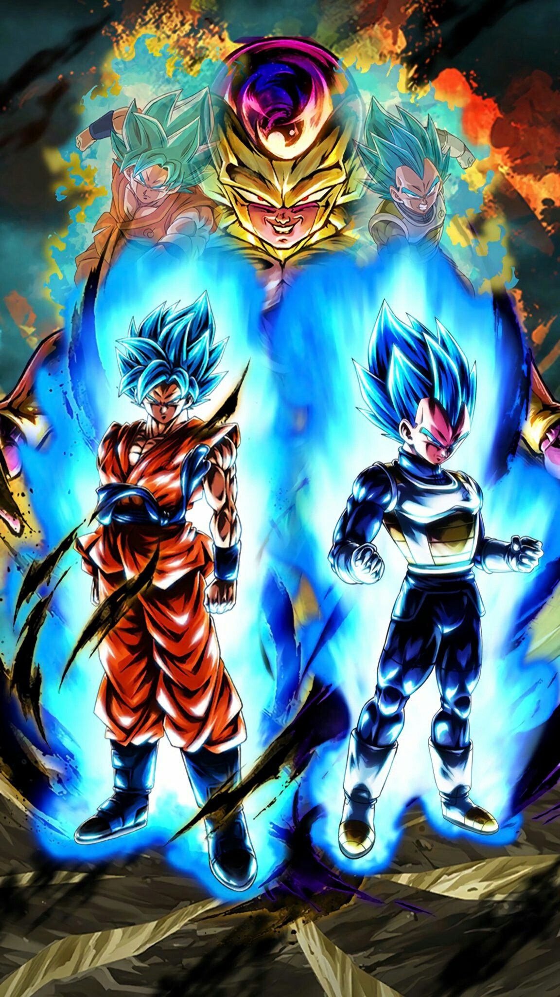 Super Saiyan Blue Goku, Super Saiyan Blue Vegeta, Golden Frieza, HD Phone wallpaper