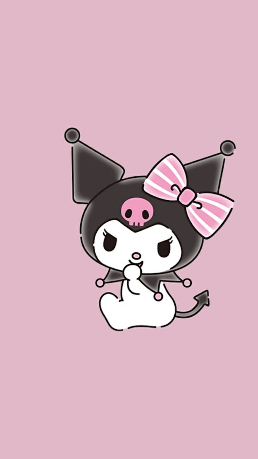 Kuromi, Pink striped bow, Pink skull emblem, Full HD Phone wallpaper