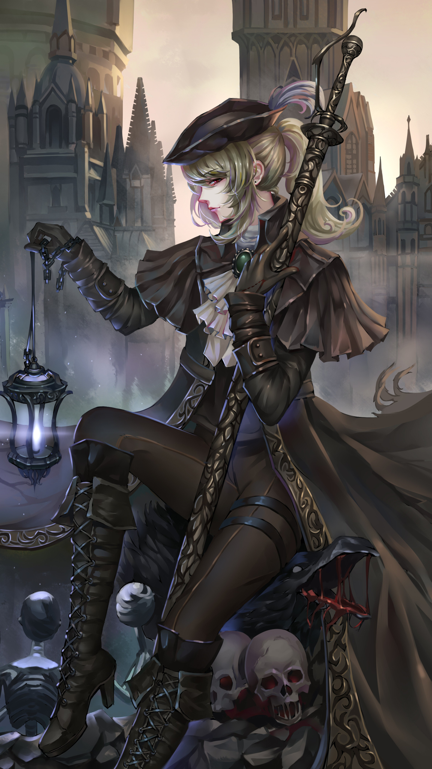 Lady Maria, Rakuyo trick weapon, Gothic Yharnam spires, HD Phone wallpaper