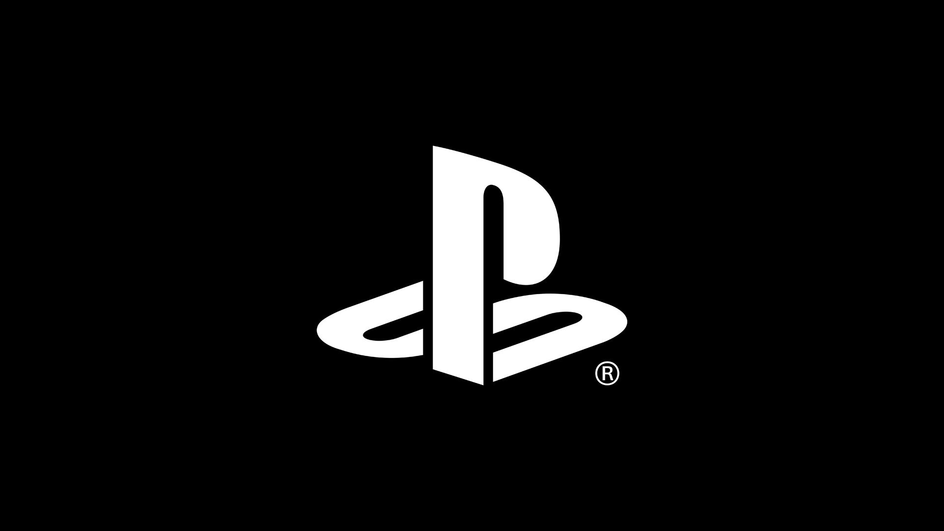 PlayStation logo, Solid black background, White vector symbol, Full HD Desktop wallpaper