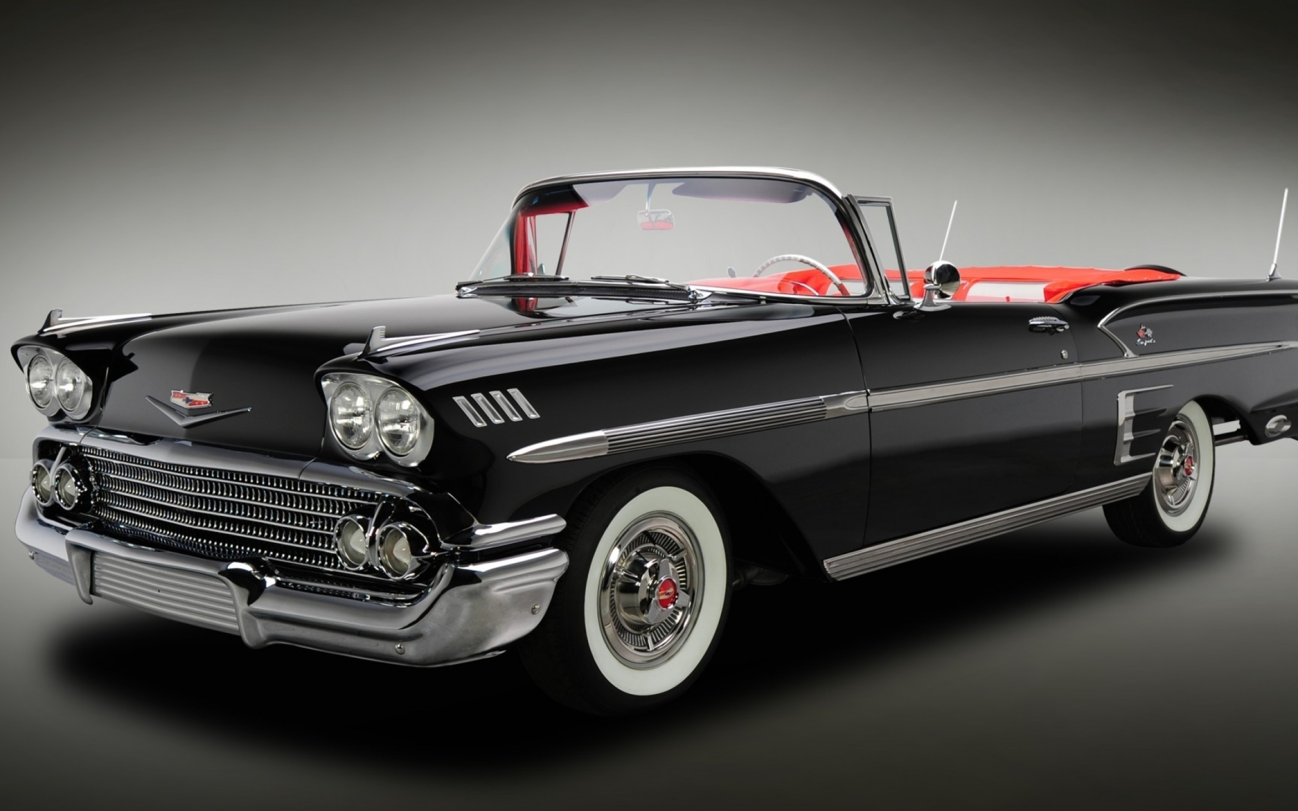1958 Chevrolet Impala convertible, whitewall tires, red interior upholstery, HD Desktop wallpaper