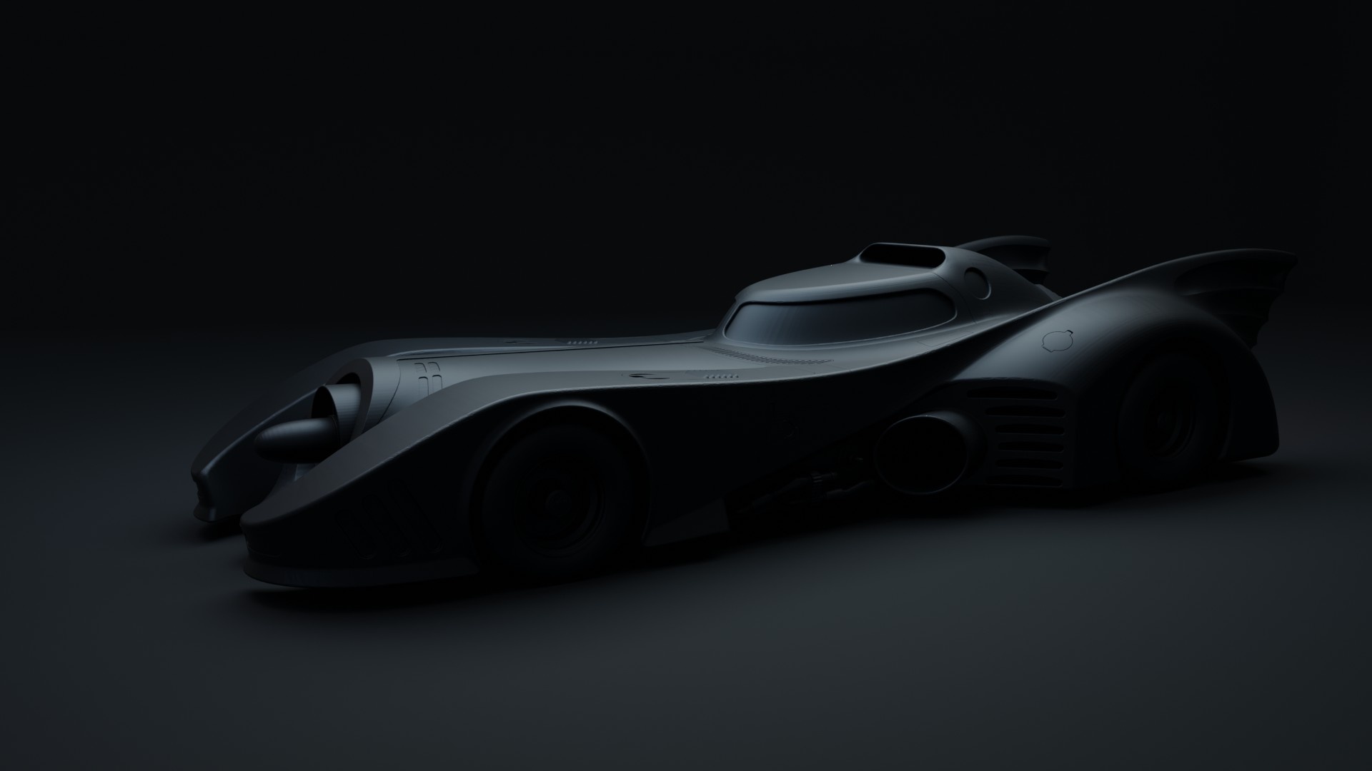 Batmobile 3D model, CAD library asset, Detailed digital design, High-quality vehicle representation, 1920x1080 Full HD Desktop