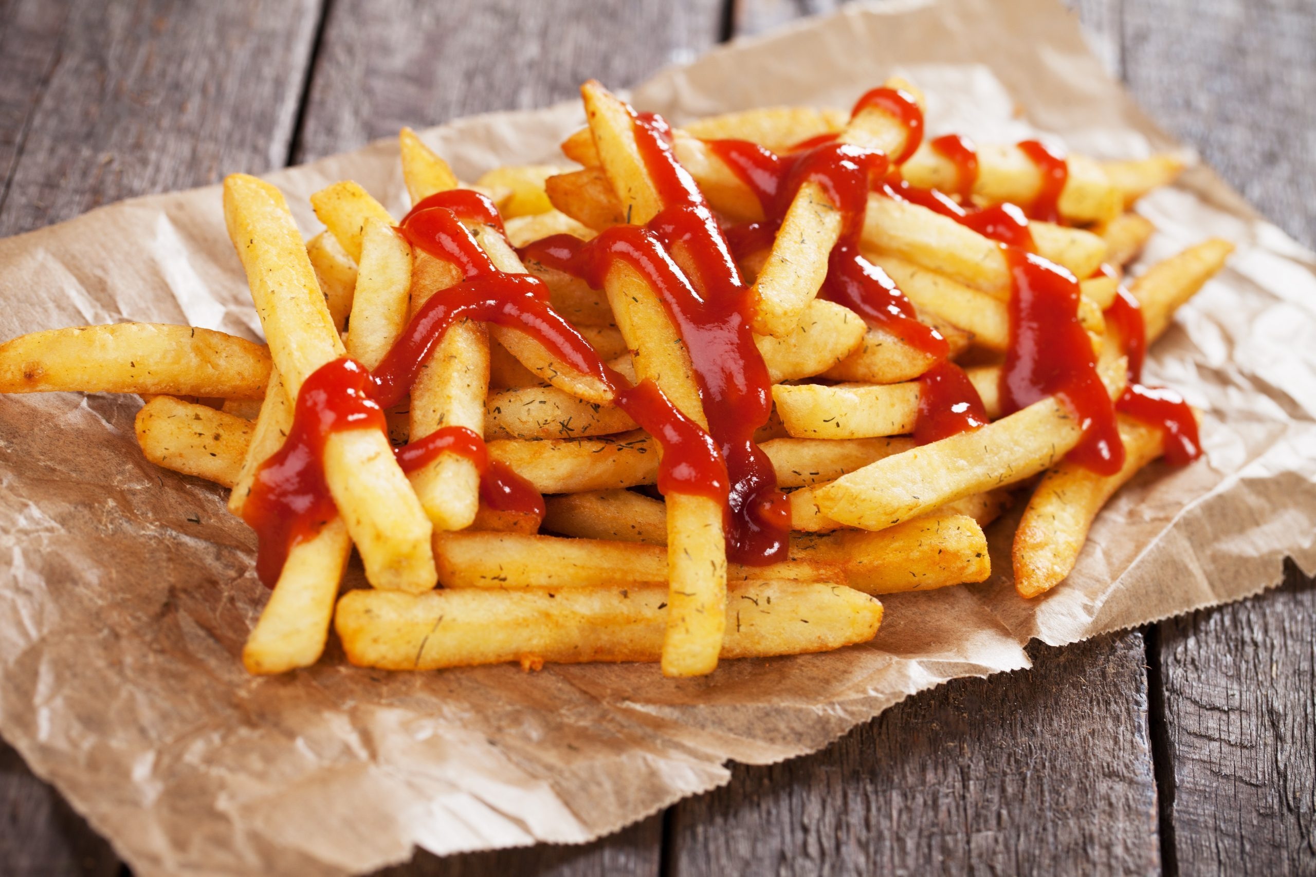 Why we put ketchup, French fry lovers' tradition, Tangy tomato goodness, Classic condiment, 2560x1710 HD Desktop