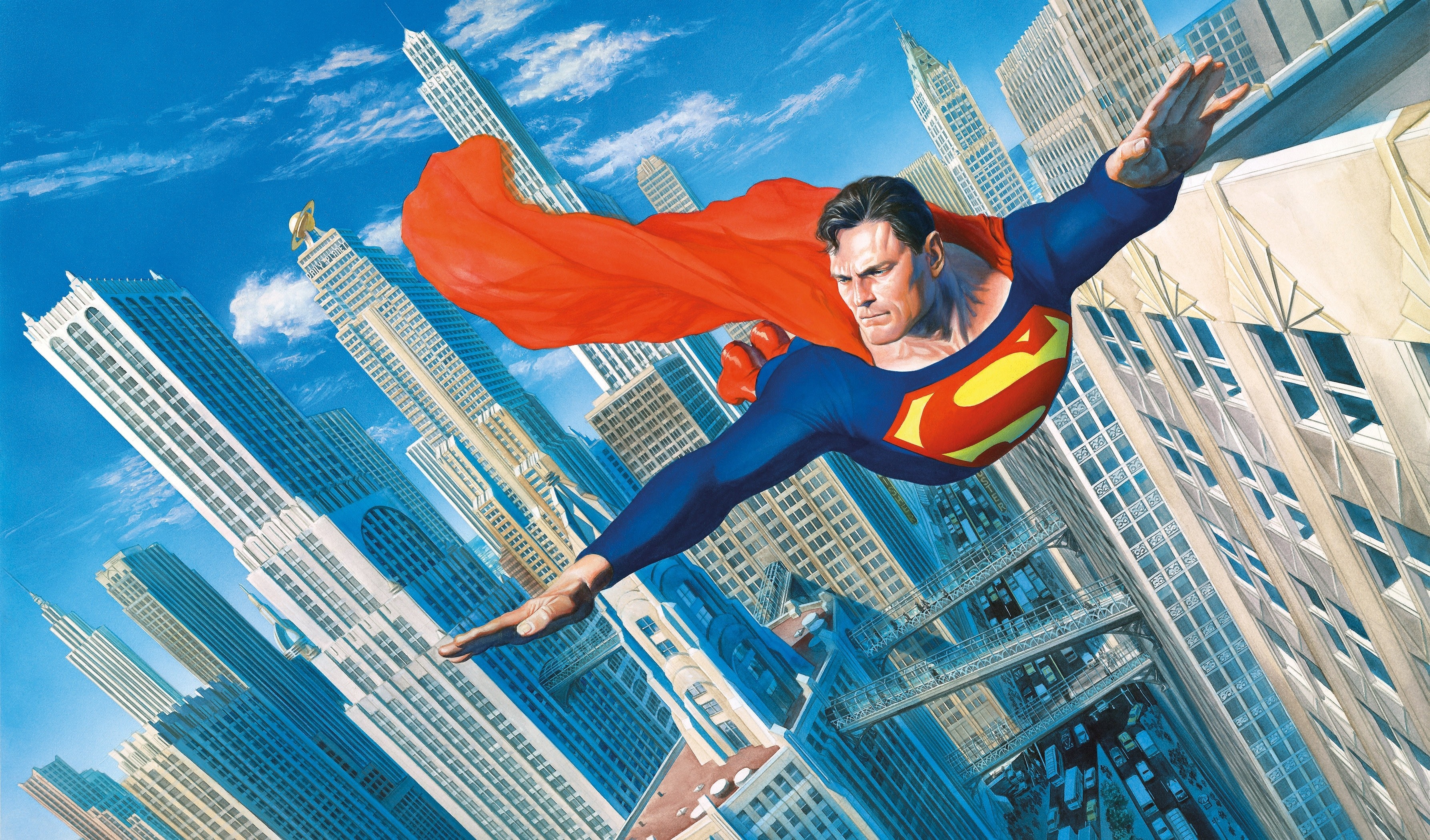 Superman, Daily Planet building, Metropolis skyline, HD Desktop wallpaper