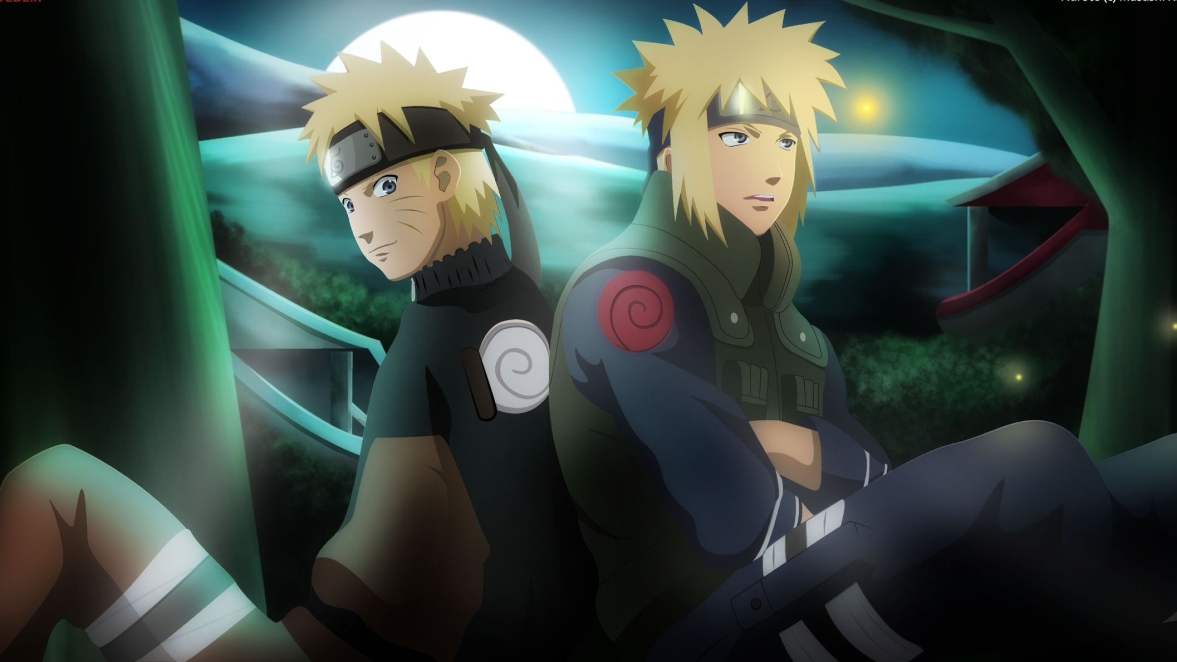 Minato Namikaze, Naruto Uzumaki, glowing full moon, HD Desktop wallpaper