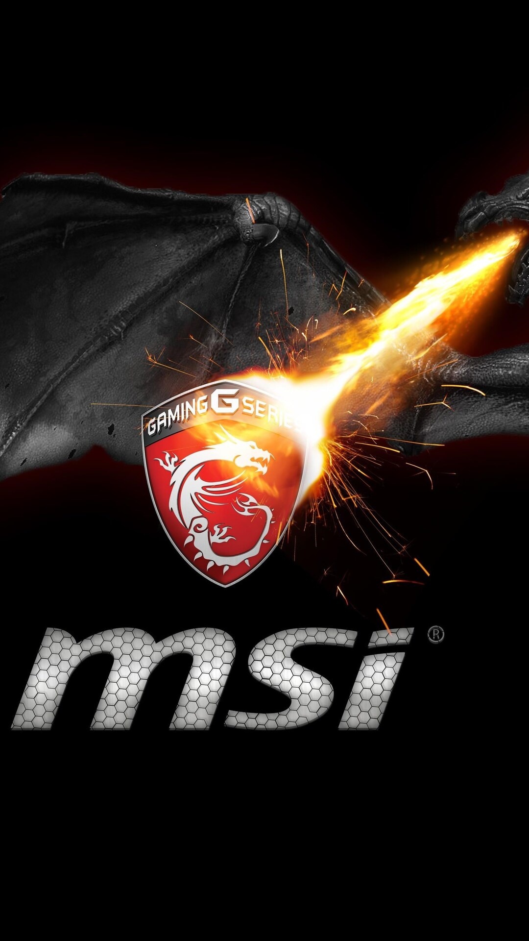 MSI Gaming Series badge, honeycomb MSI logo, fire-breathing black dragon, Full HD Phone wallpaper