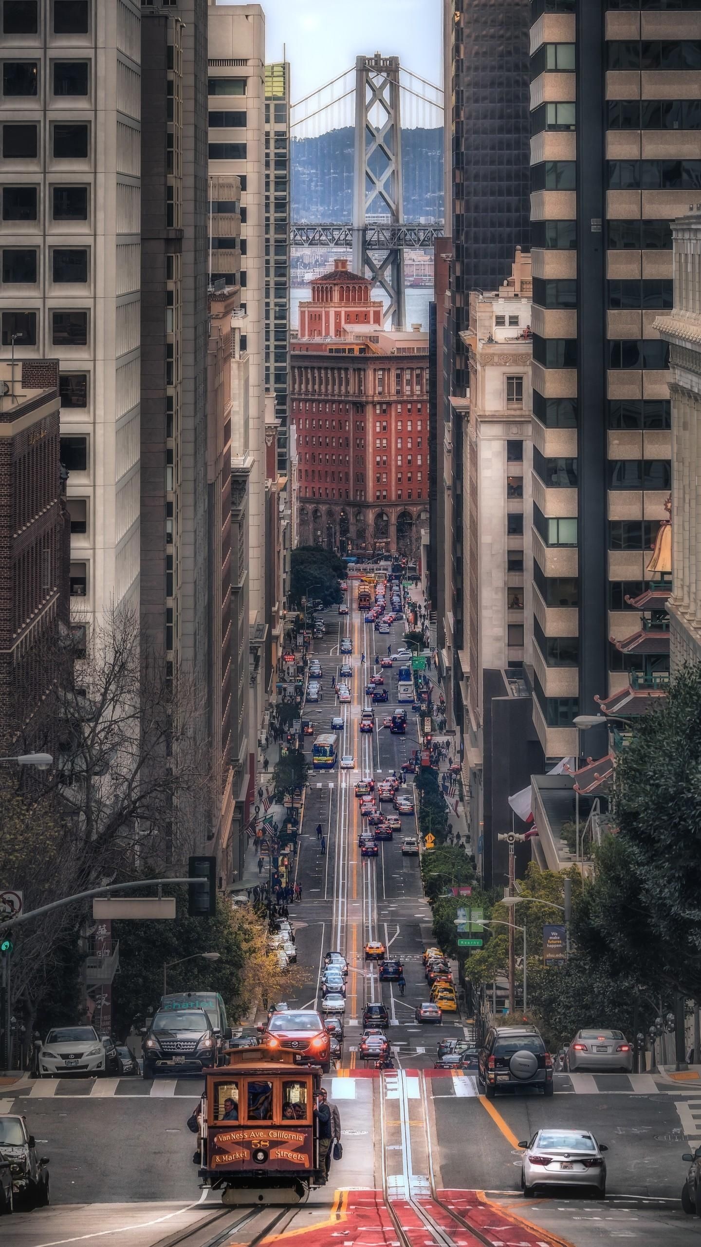 North America, Downhill road traffic, HD photography wallpapers, San Francisco Golden Gate Bridge, 1440x2560 HD Phone
