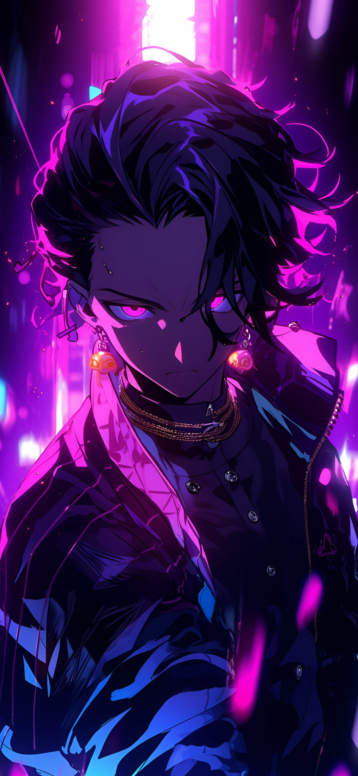 Stylish anime guy, purple tones, sleek design, charismatic character, 1190x2560 HD Phone