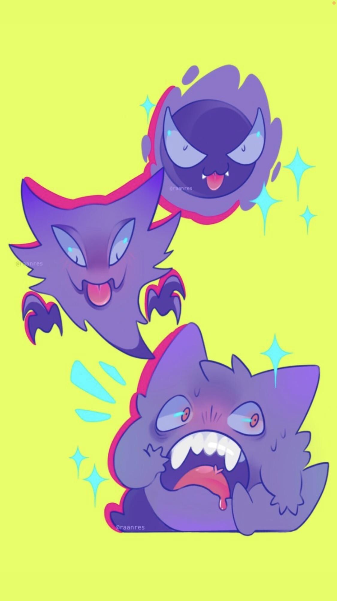 Gengar Stickers, Purple Ghost Type, Poison Type, Unique Phone Art, 1130x2010 HD Phone