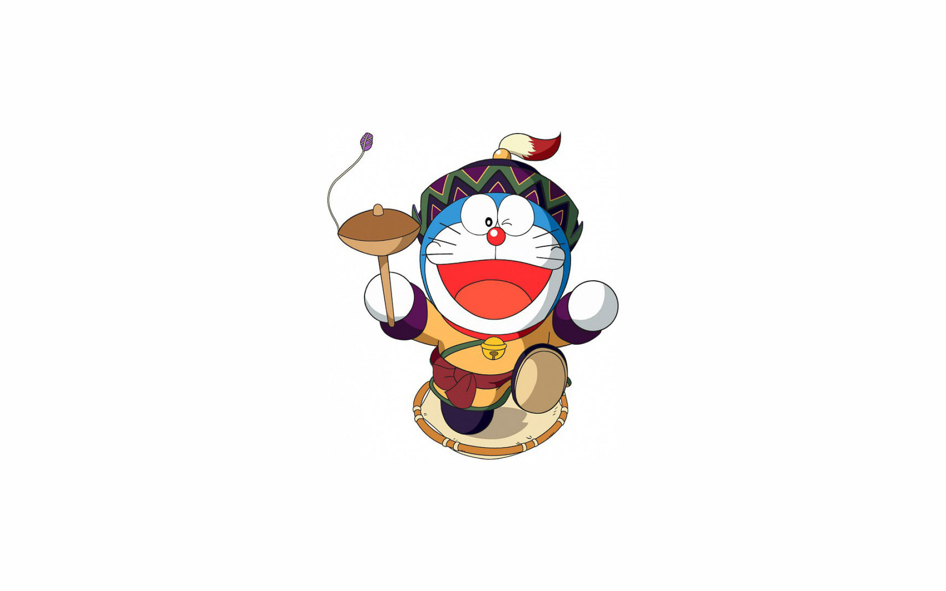 Doraemon, traditional ethnic costume, small hand drum, HD Desktop wallpaper