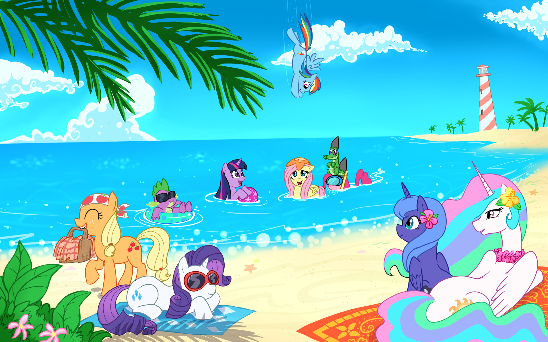 Princess Celestia, Princess Luna, Rainbow Dash, Rarity and Applejack, Twilight Sparkle and Fluttershy, HD Desktop wallpaper