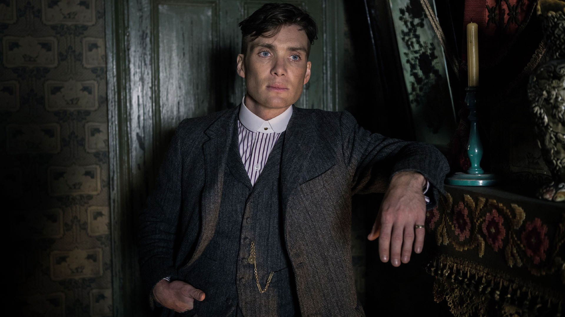 Thomas Shelby, Dim vintage interior, Weathered wooden door, Small Heath, Birmingham, Full HD Desktop wallpaper