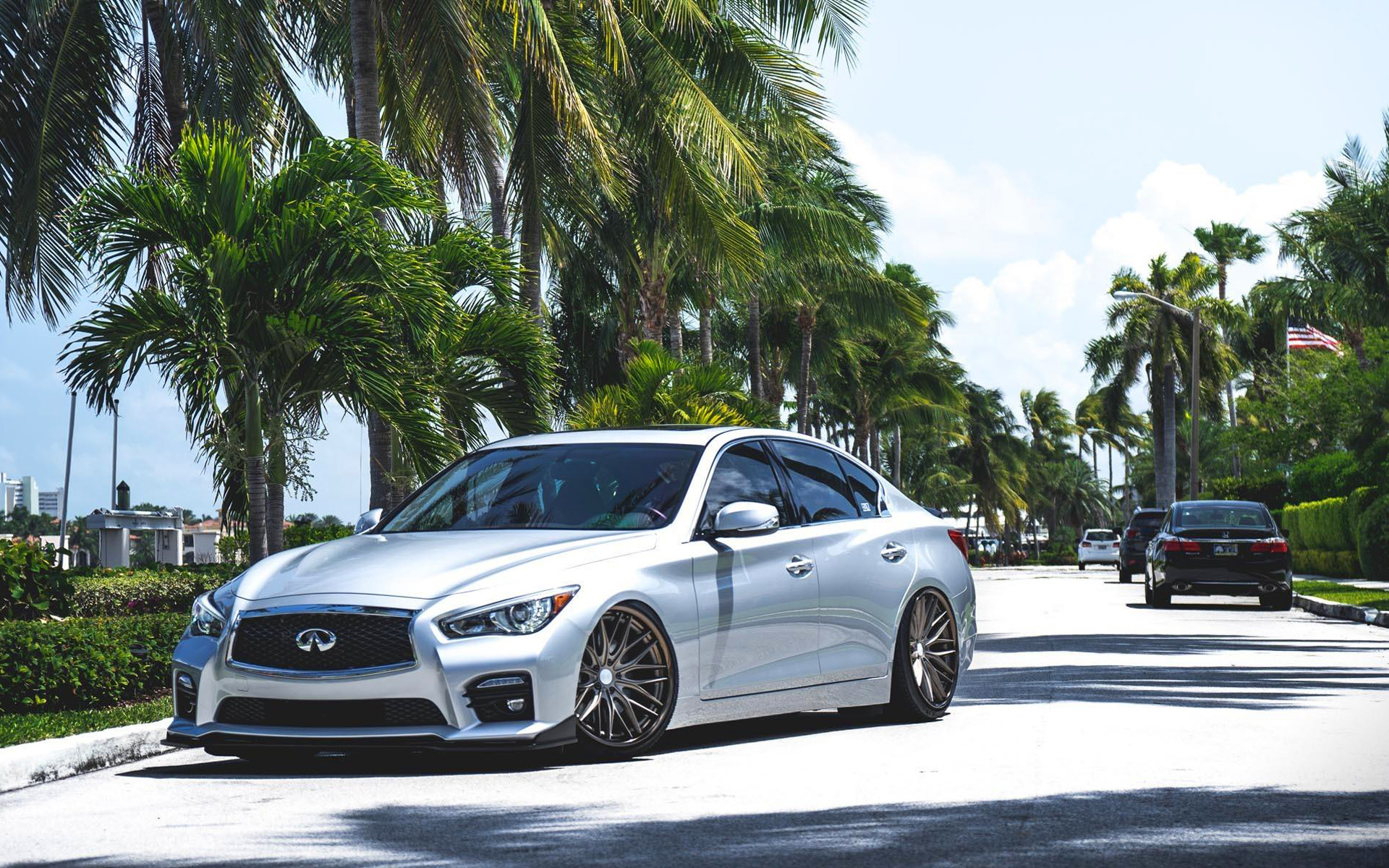 Infiniti Q50, 2017 cars, Stance Vossen wheels, Tuning silver Q50, 1920x1200 HD Desktop