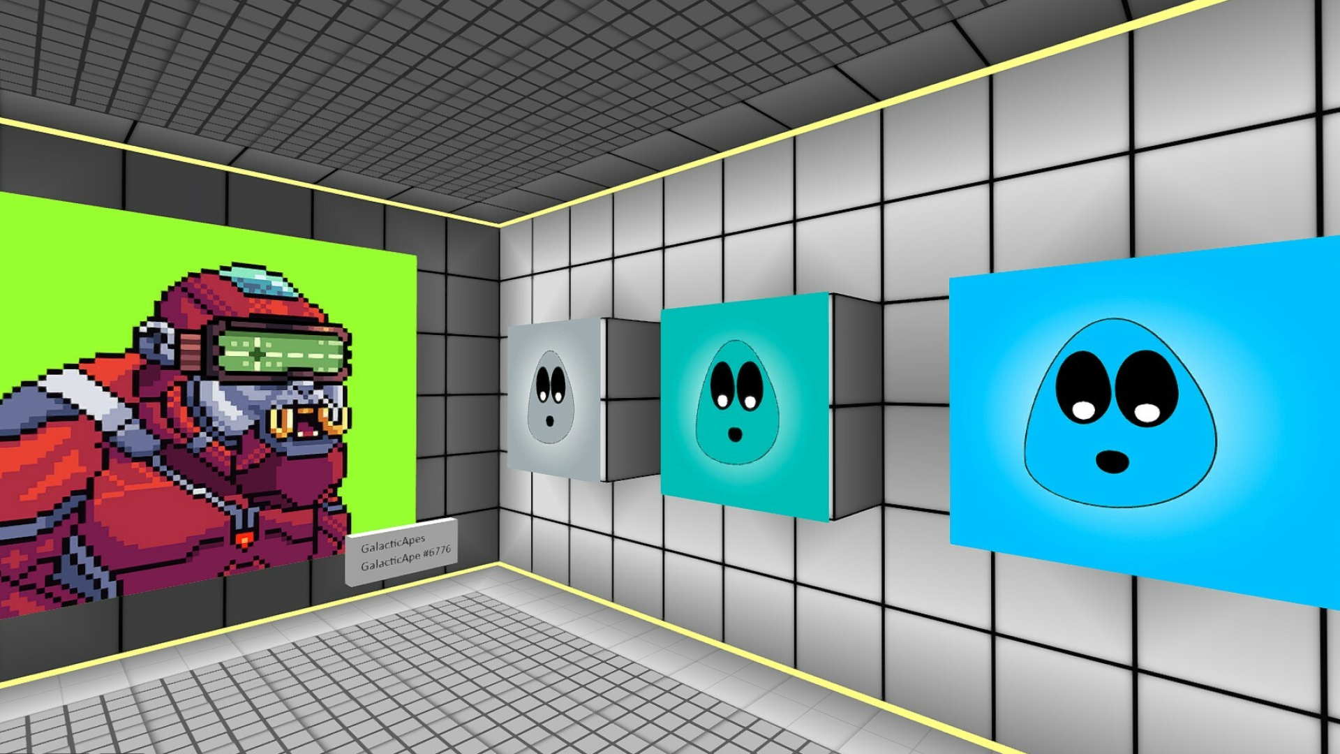 NFT gallery in Cryptovoxels, Munich, 1920x1080 Full HD Desktop