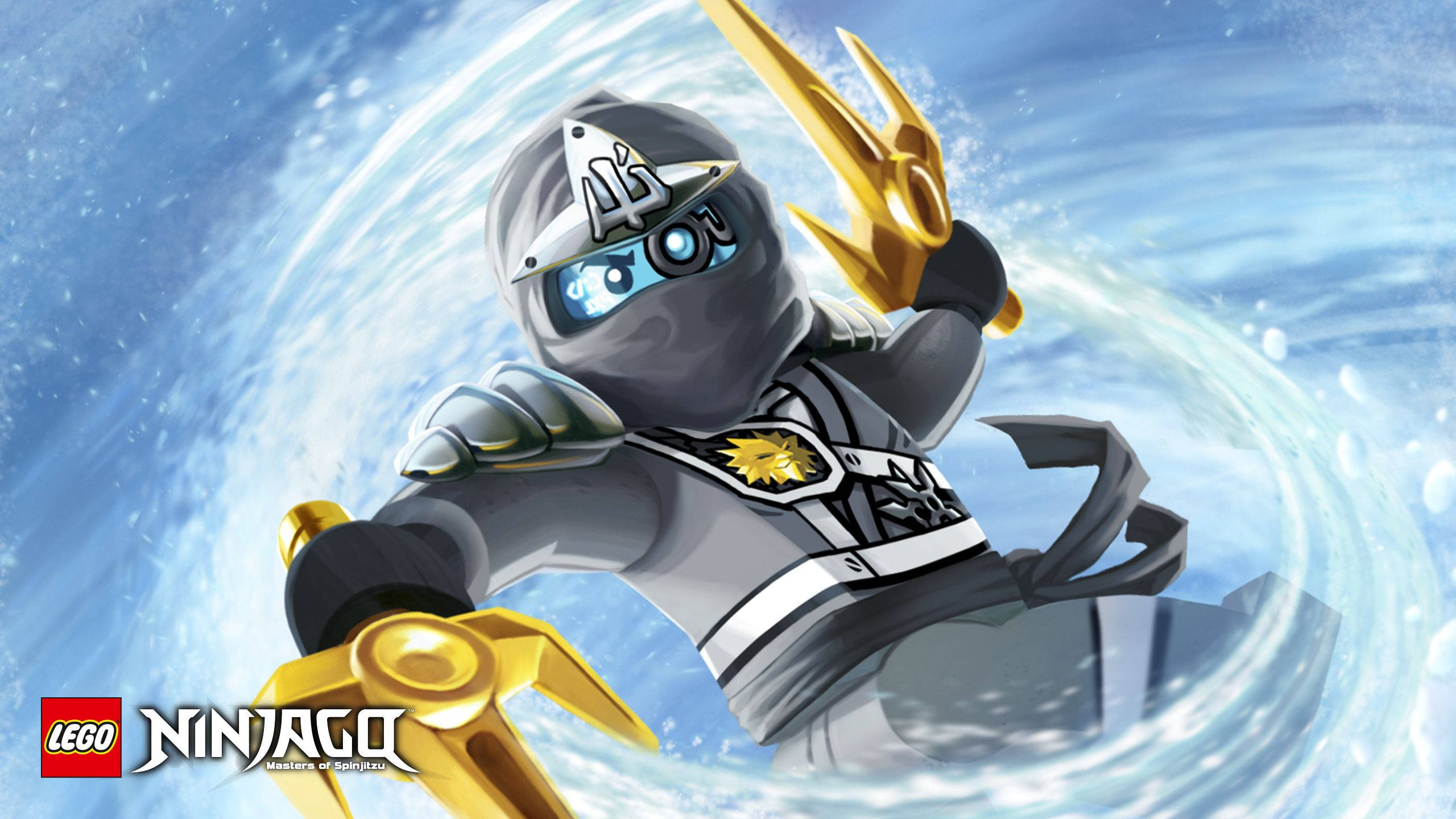 Zane the ice ninja, Golden shuriken blades, Ninjago: Masters of Spinjitzu logo, HD Desktop wallpaper