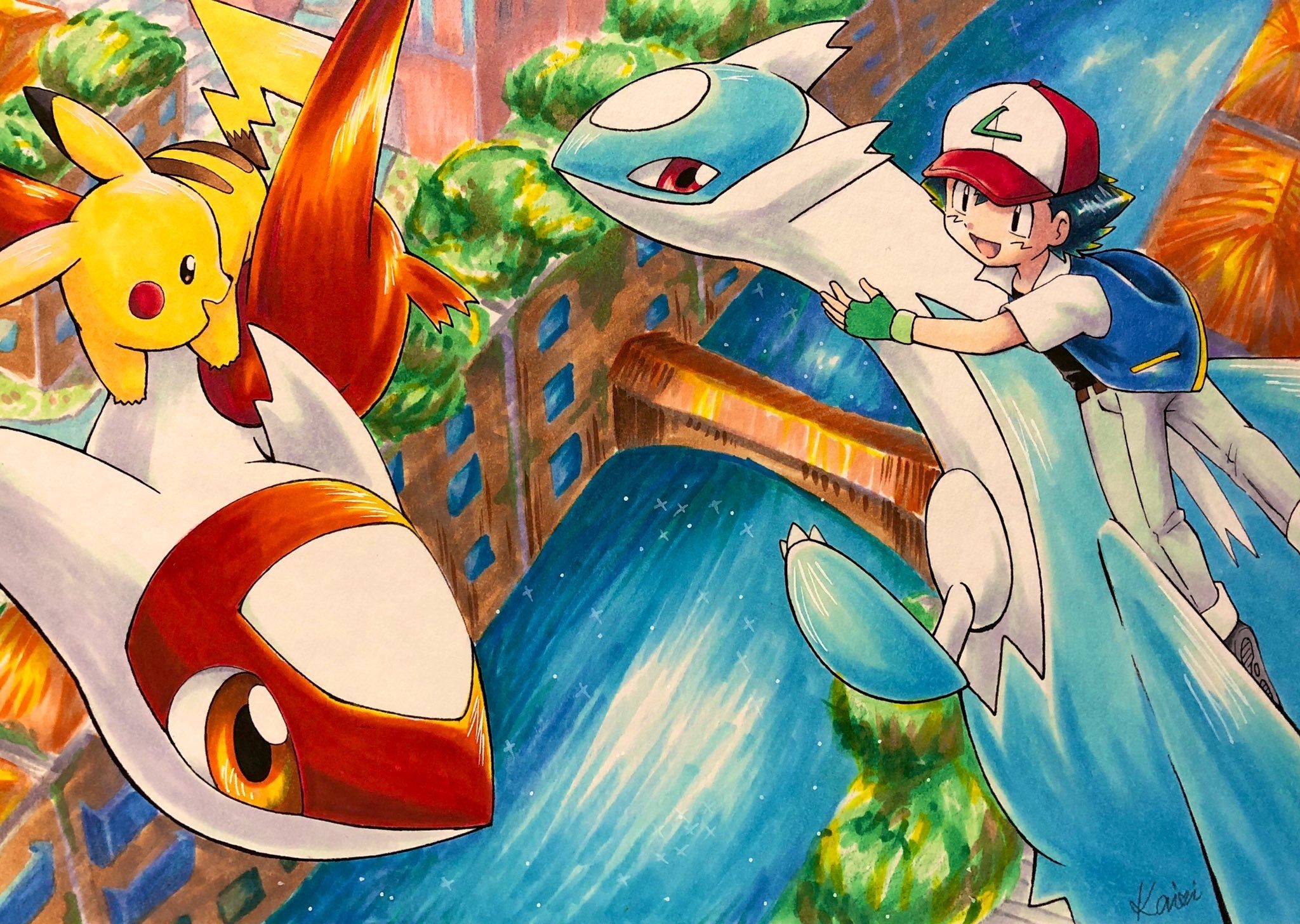 Latios and Latias, Pokemon anime, Twitter post, Legendary duo, 2050x1460 HD Desktop