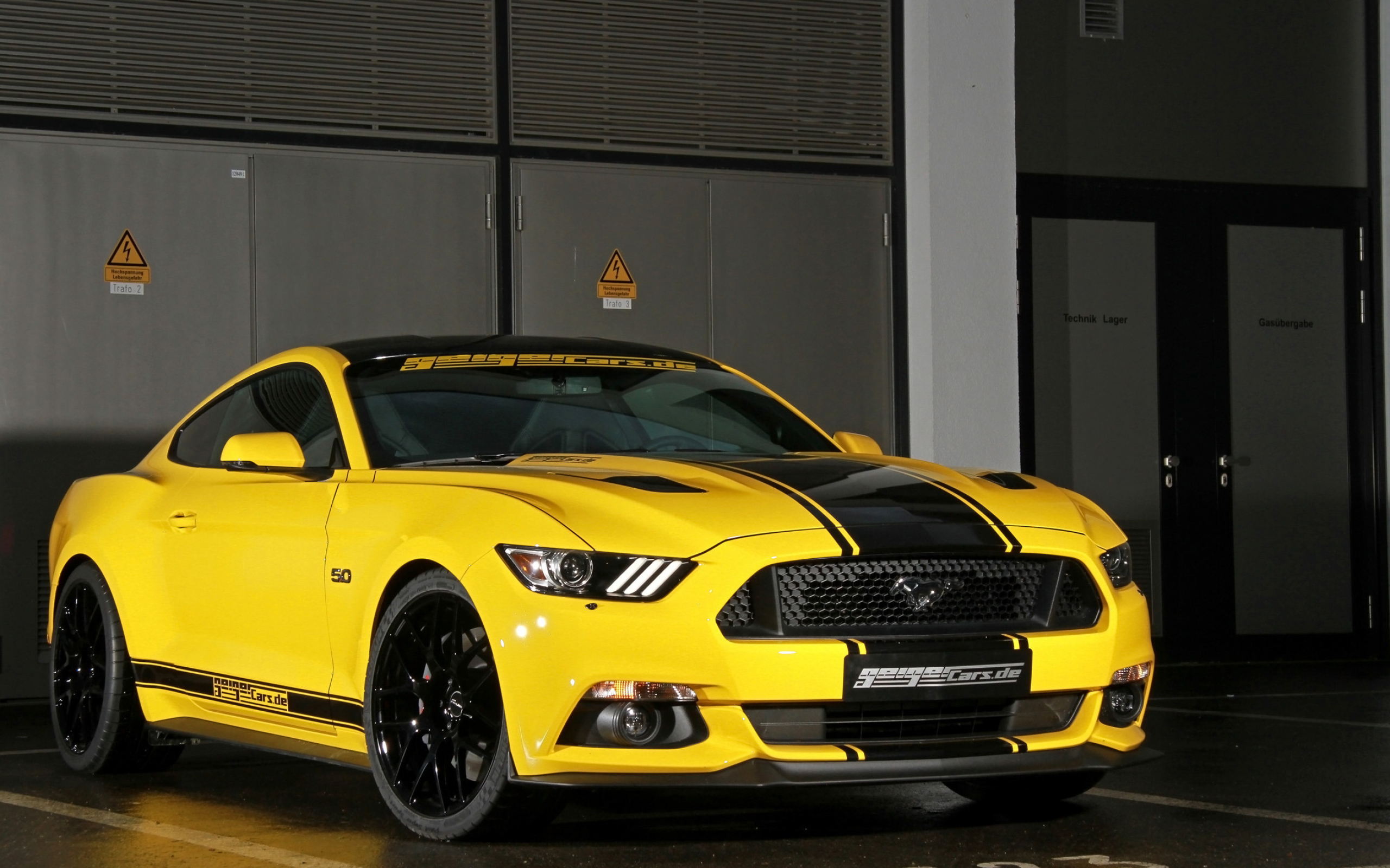 Ford Mustang GT S550, Black racing stripes, Indoor parking garage, HD Desktop wallpaper