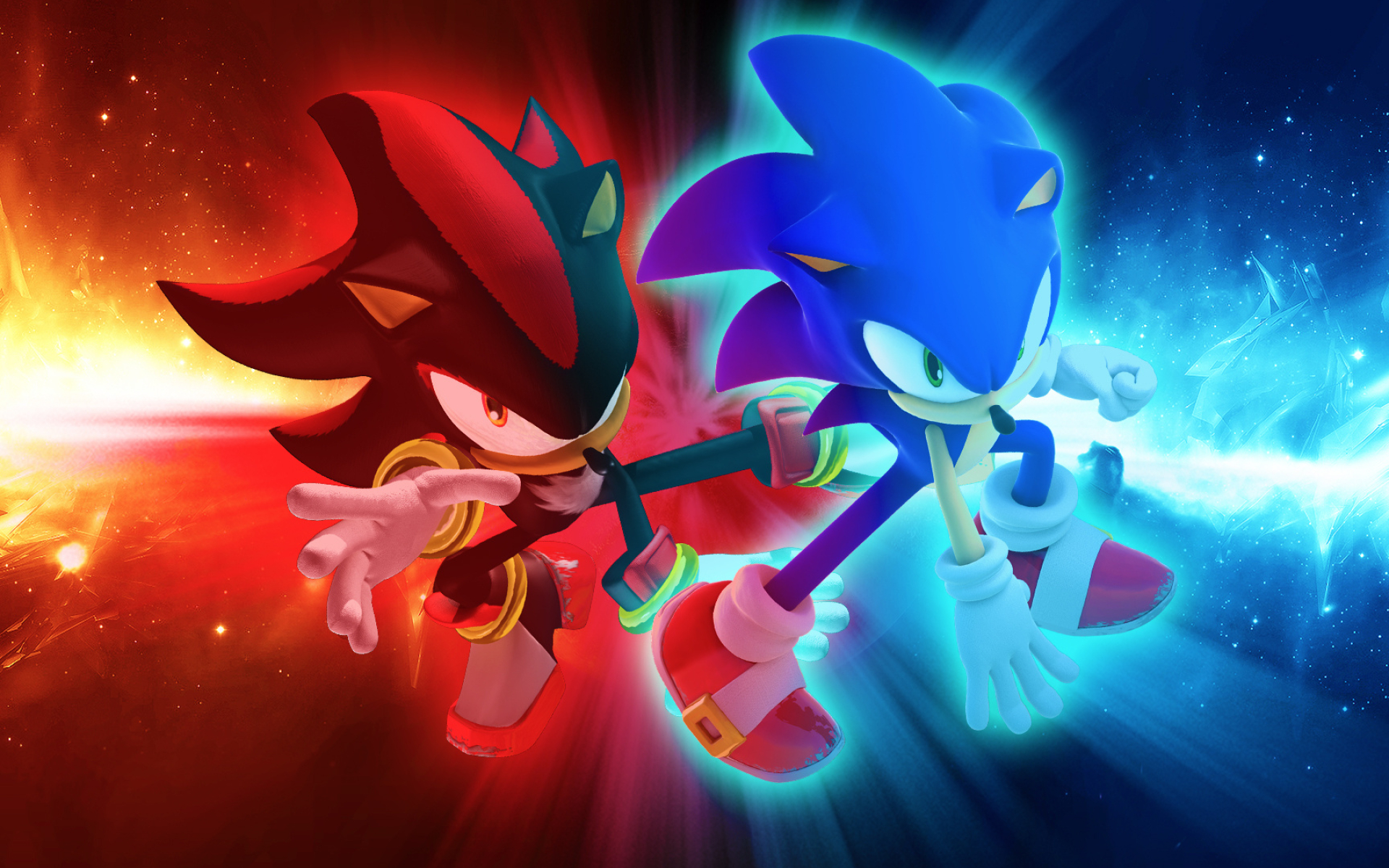 Shadow the Hedgehog, Sonic the Hedgehog, cosmic energy clash, HD Desktop wallpaper