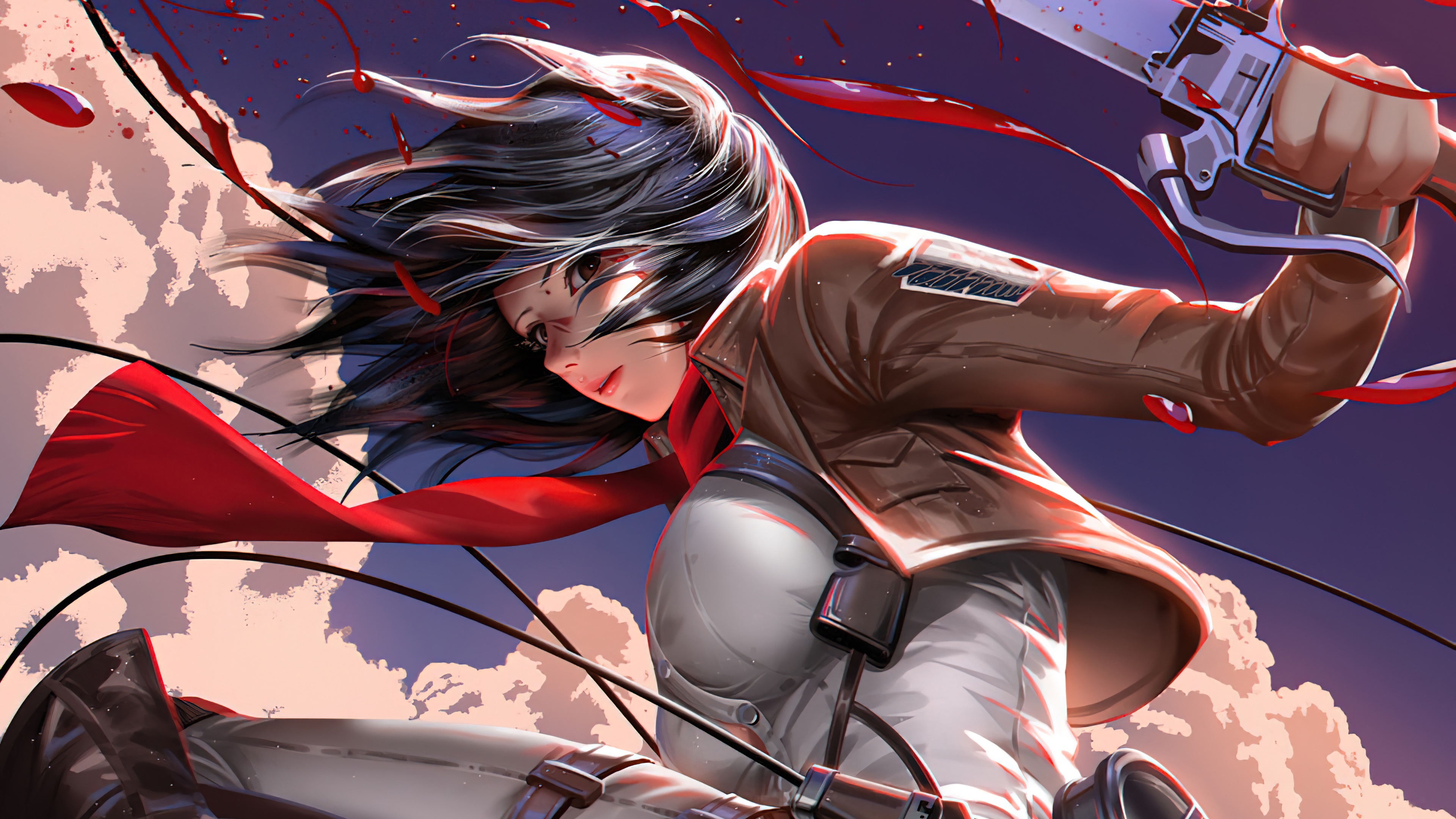 Mikasa Ackerman, Attack on Titan, omni-directional mobility gear, 4K Desktop wallpaper