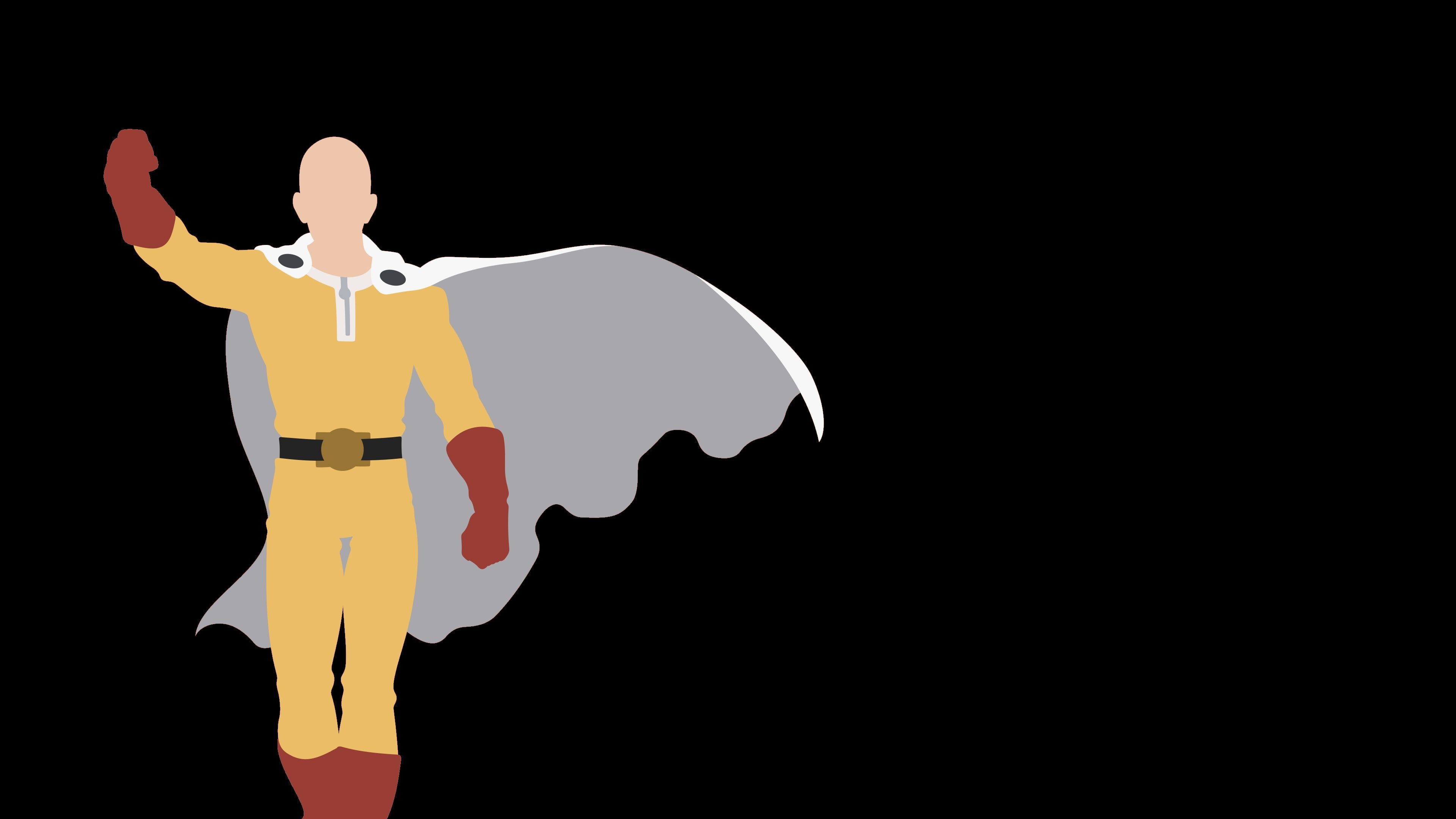 Saitama, One-Punch Man superhero suit, Black minimalist backdrop, 4K Desktop wallpaper