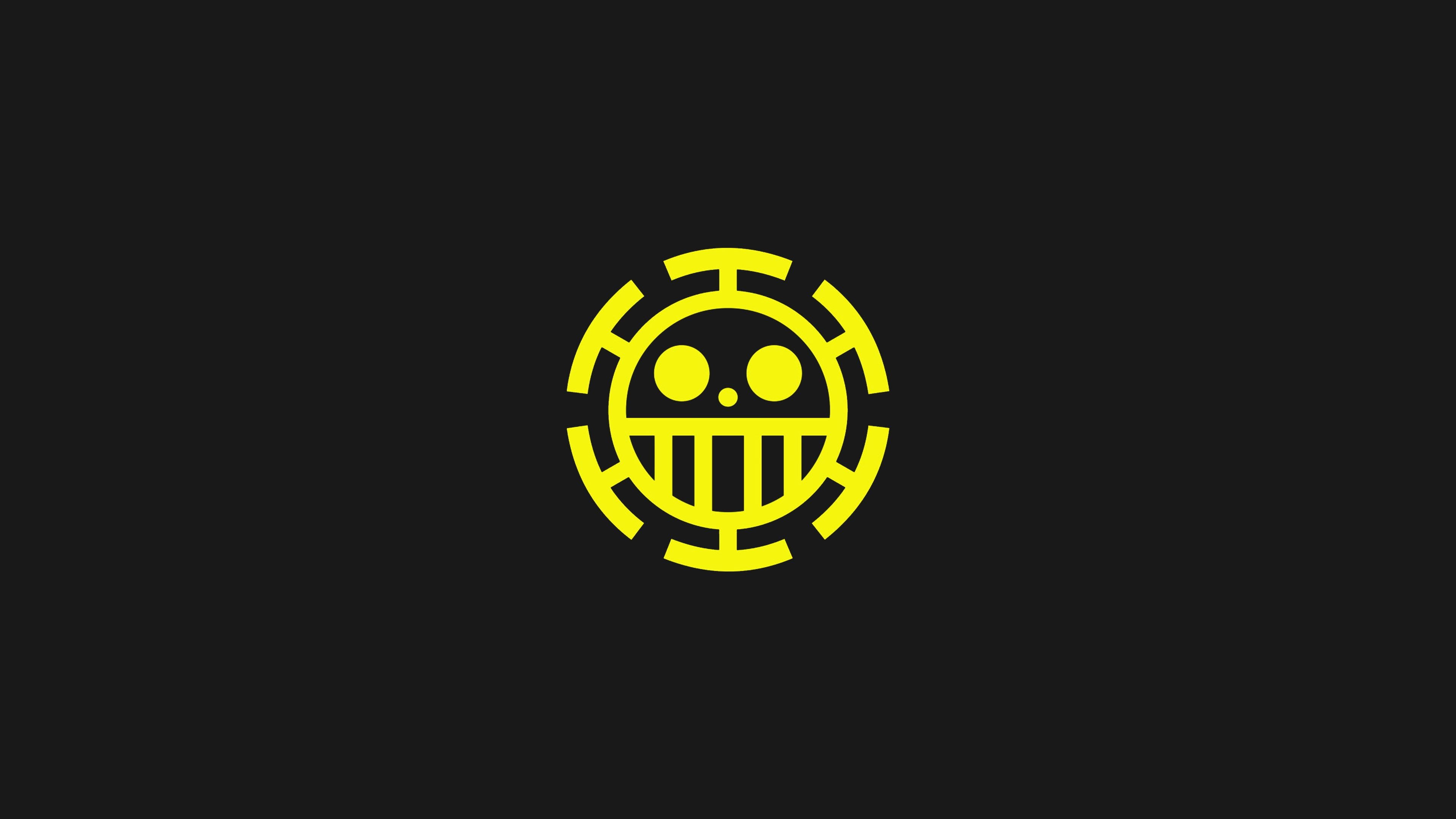 Heart Pirates jolly roger, Trafalgar Law symbol, yellow minimalist emblem, 4K Desktop wallpaper