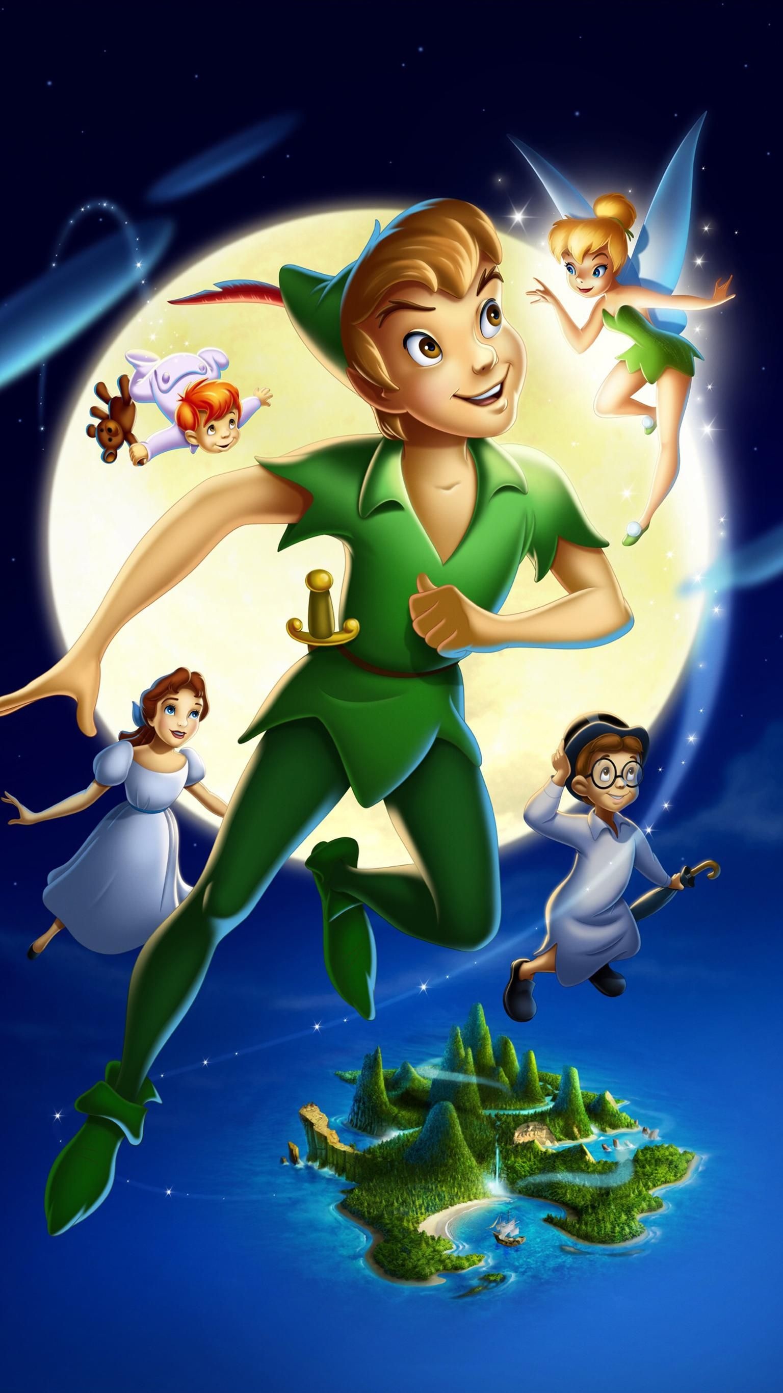 Peter Pan, Tinker Bell, Wendy Darling, John Darling, Neverland island, HD Phone wallpaper