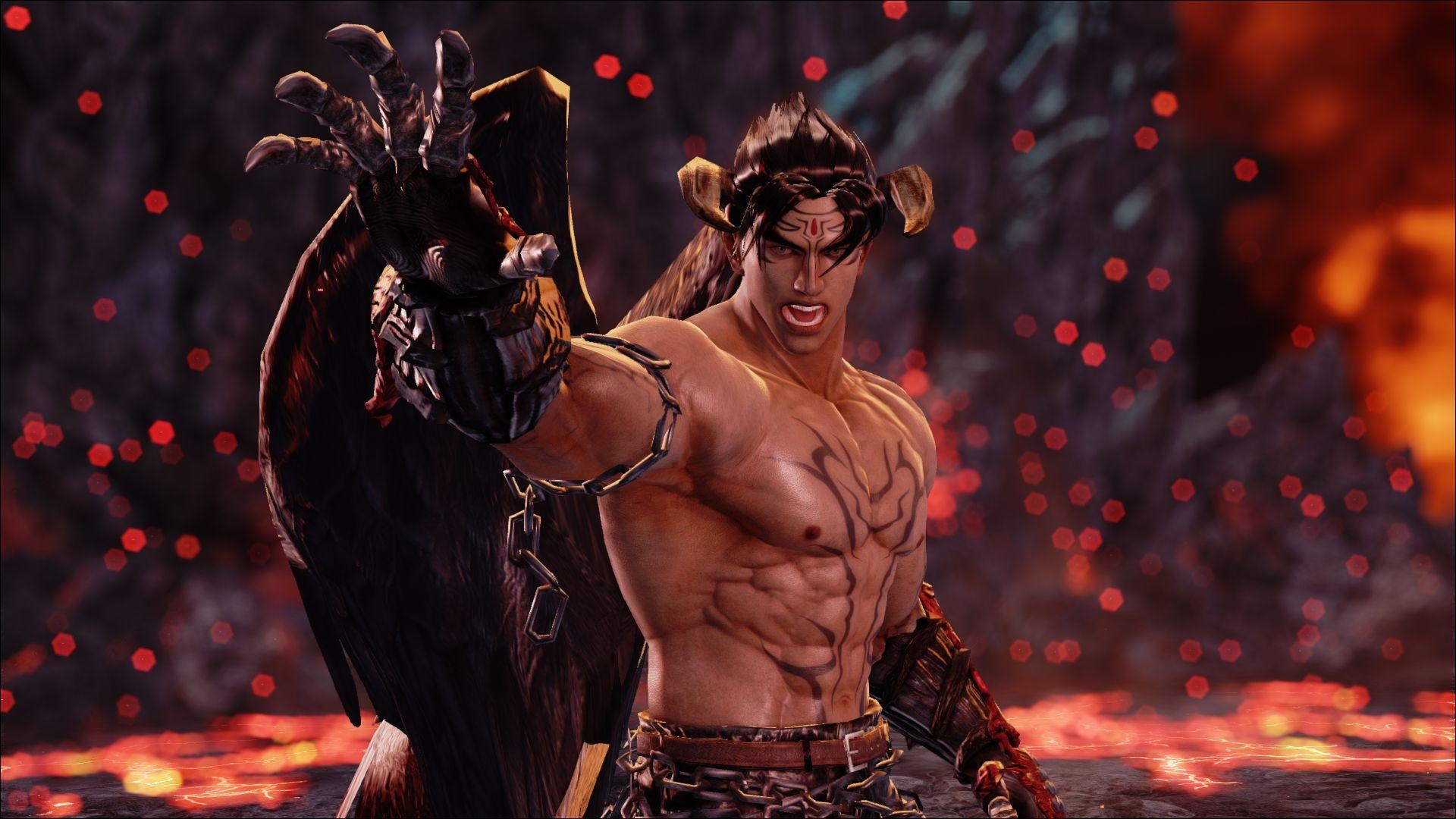 Devil Jin, Brimstone and Fire stage, black feathered wings, Full HD Desktop wallpaper