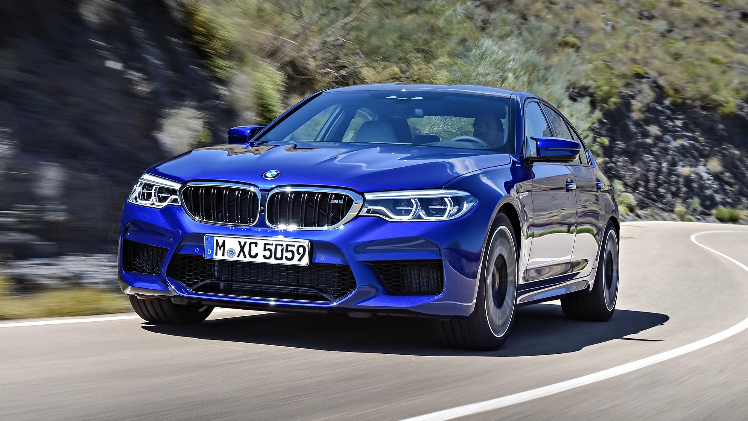 BMW M5 F90, license plate M XC 5059, winding mountain road, HD Desktop wallpaper