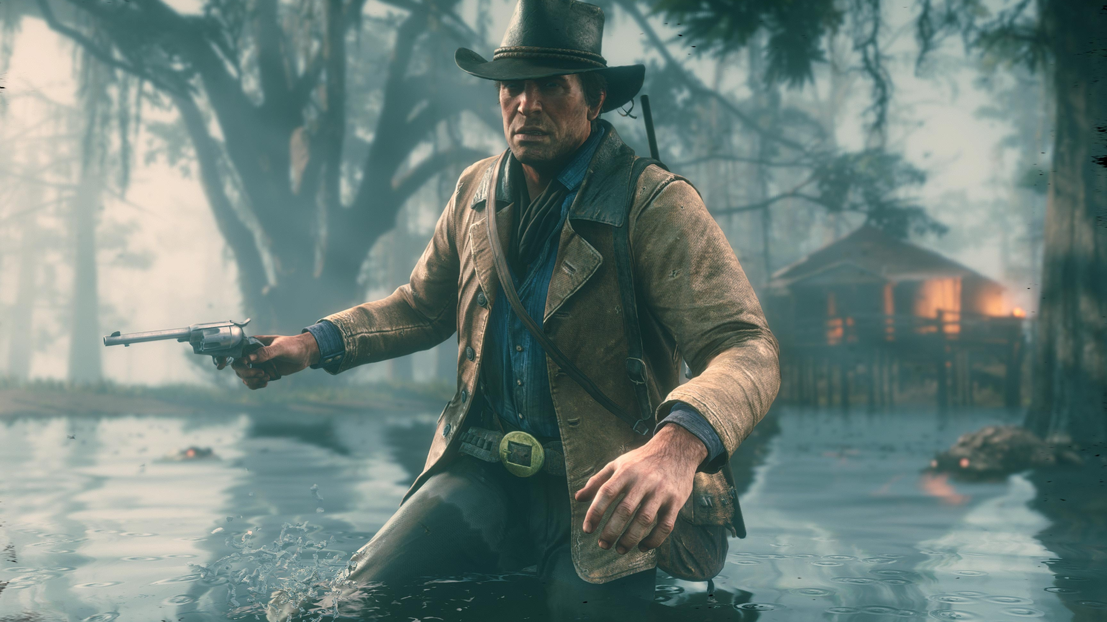 Arthur Morgan, Cattleman Revolver, Bayou Nwa swamp, 4K Desktop wallpaper