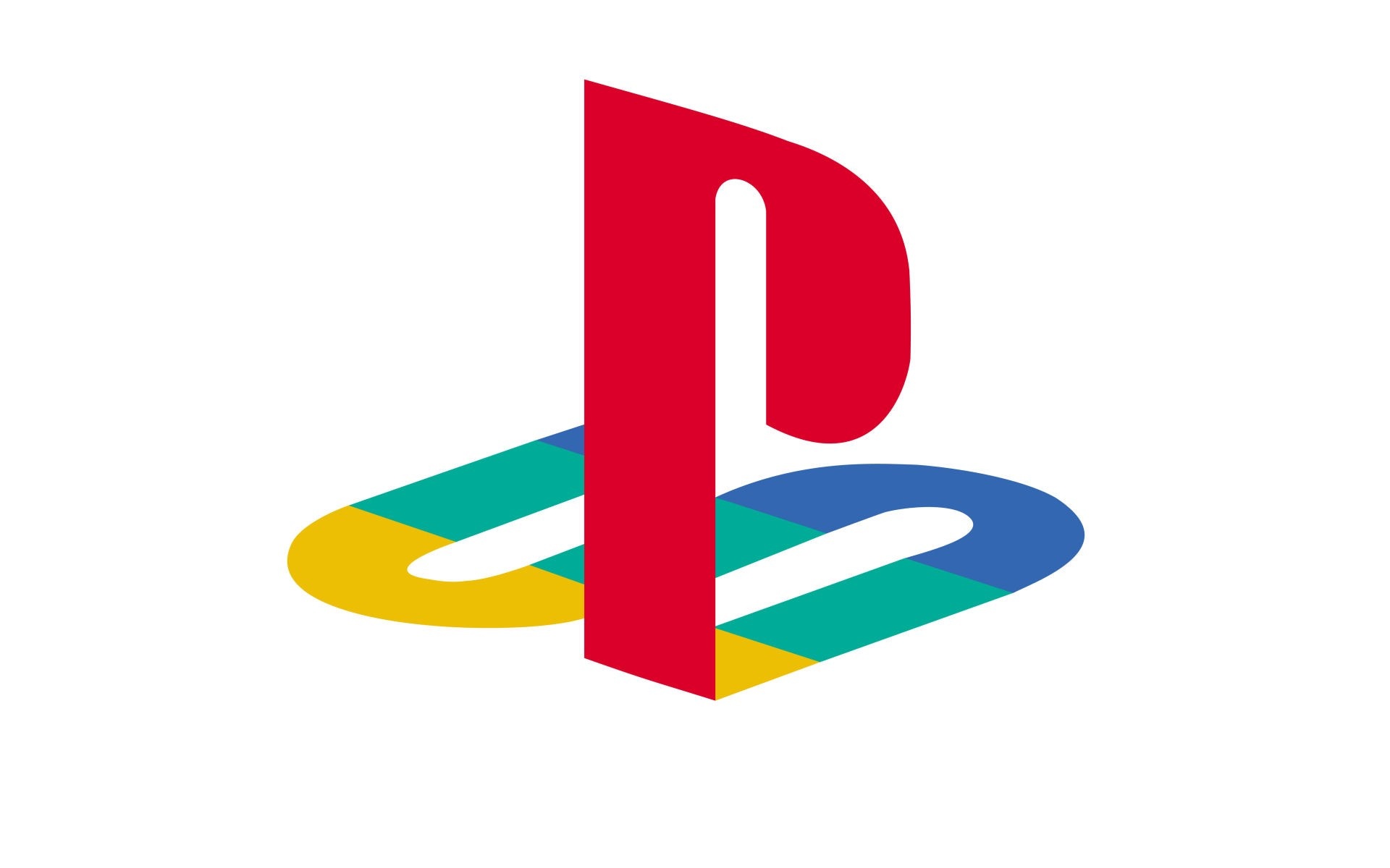 Original PlayStation logo, Multicolor PlayStation symbol, Minimalist white backdrop, HD Desktop wallpaper